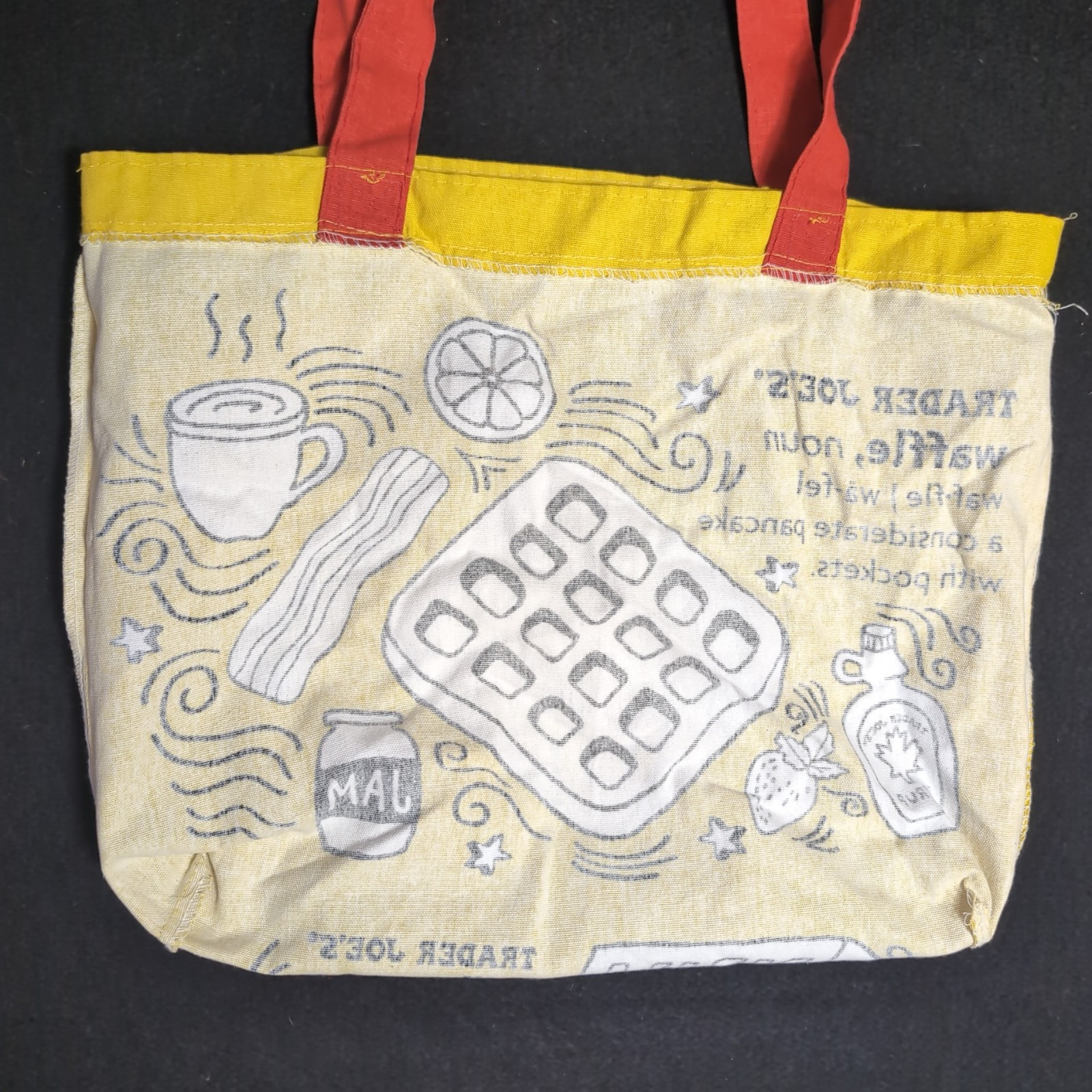 Trader Joes Reusable Canvas Shopping Tote Bag Breakfast Waffles Coffee Toast USA