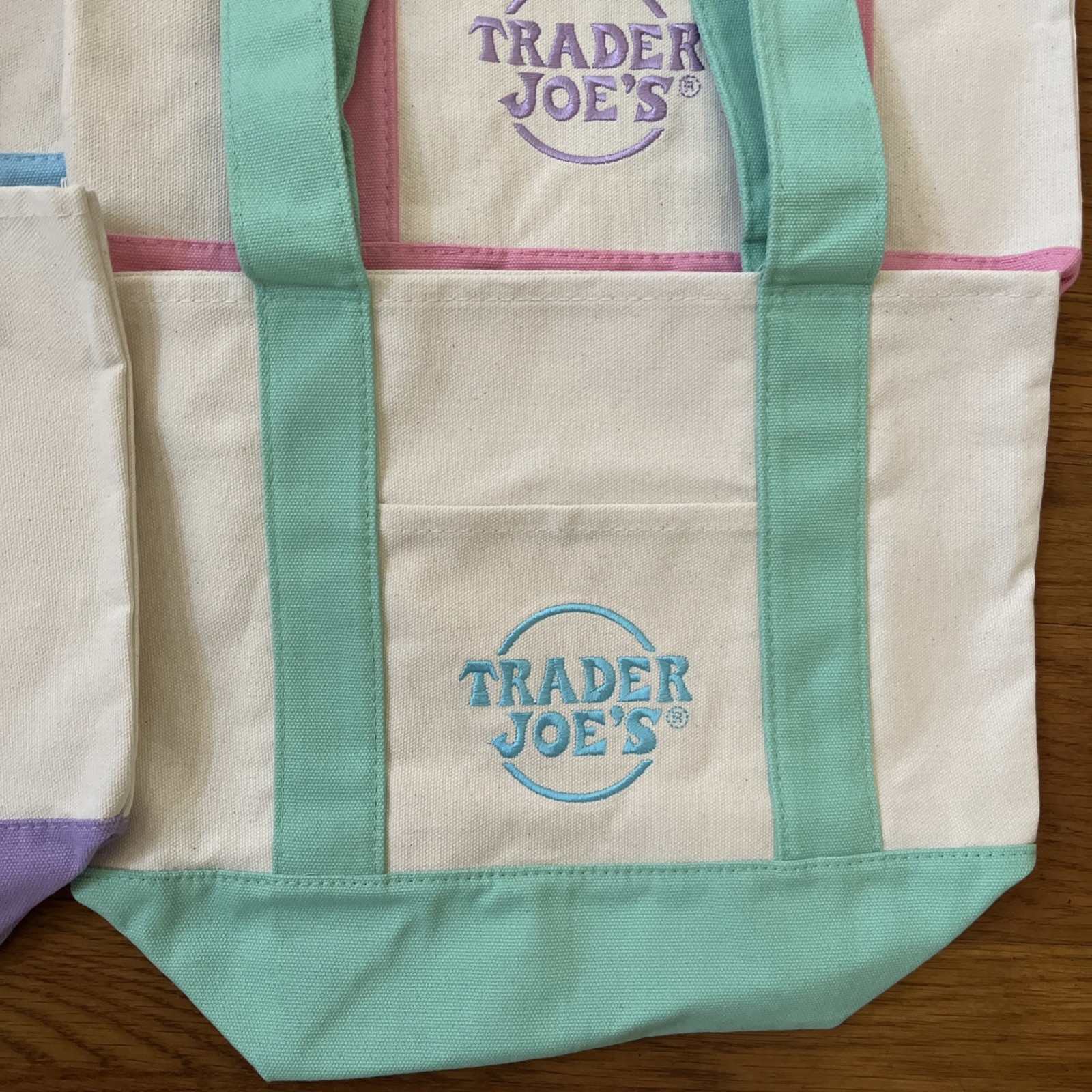 Brand New Trader Joes Pastel Mini Canvas Tote Bags Set Of 4