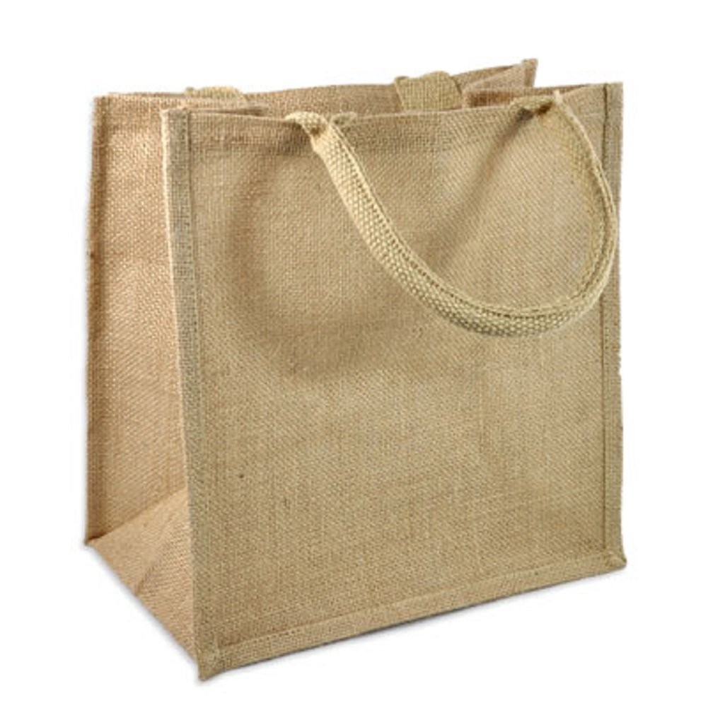 (Pack of 12) Jute/Burlap Tote Bags Soft Cotton Handles Laminated Interior (Me…