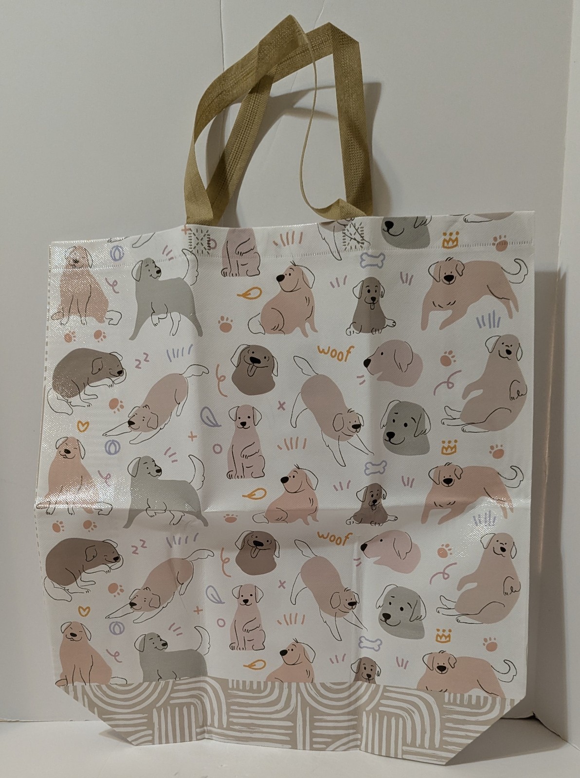 Dog Vinyl Plastic Canvas Reusable Large Tote Bag with Fabric Handles Flat Bottom