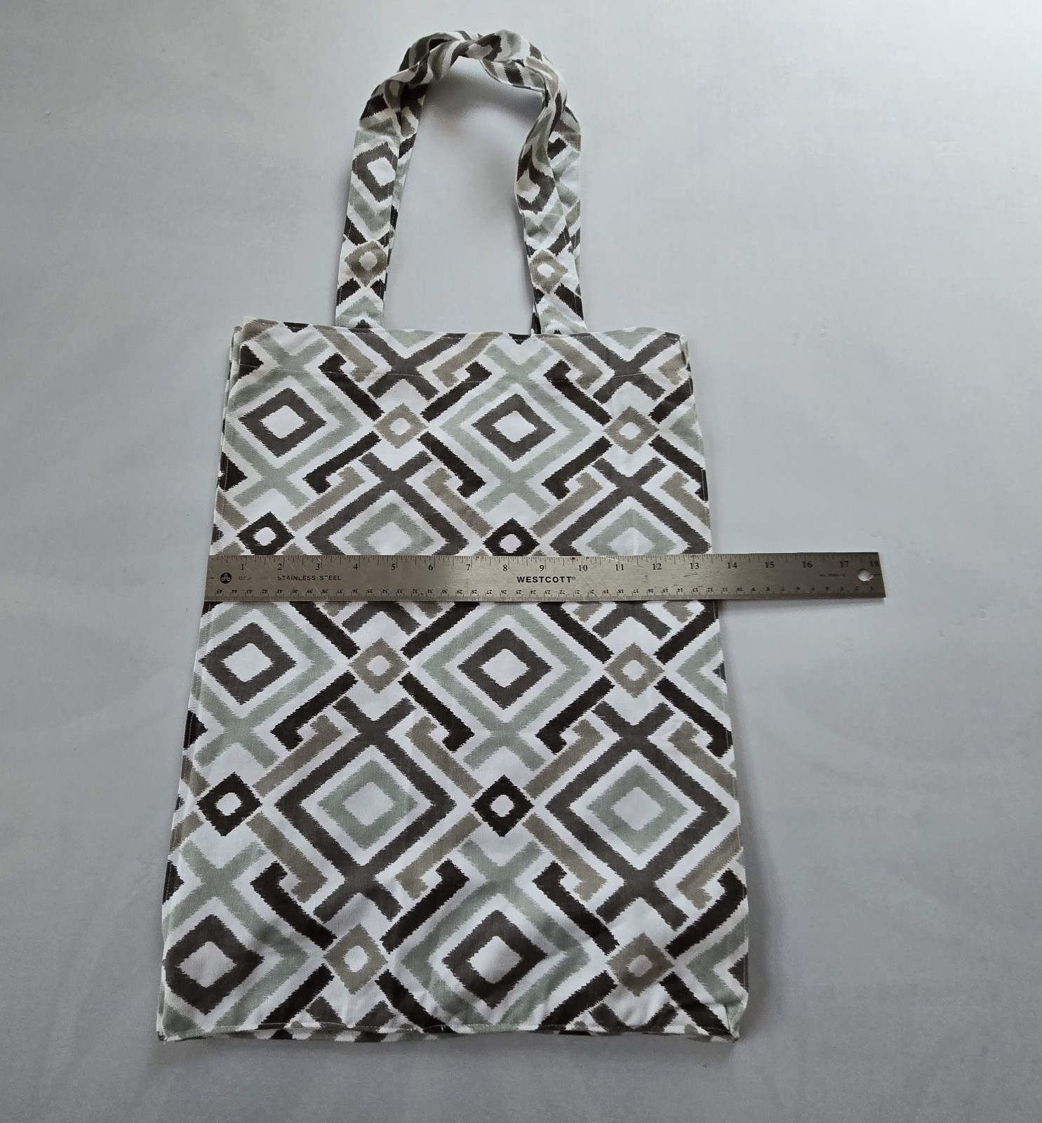 Geometric Canvas Foldable Reusable Tote Bag Stain Repellent 15 x 17 Gray White