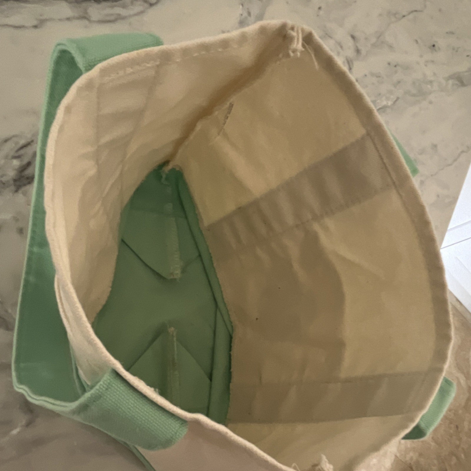 Trader Joe’s Reusable Foldable Canvas Shopping Bag Beige Green Color Block