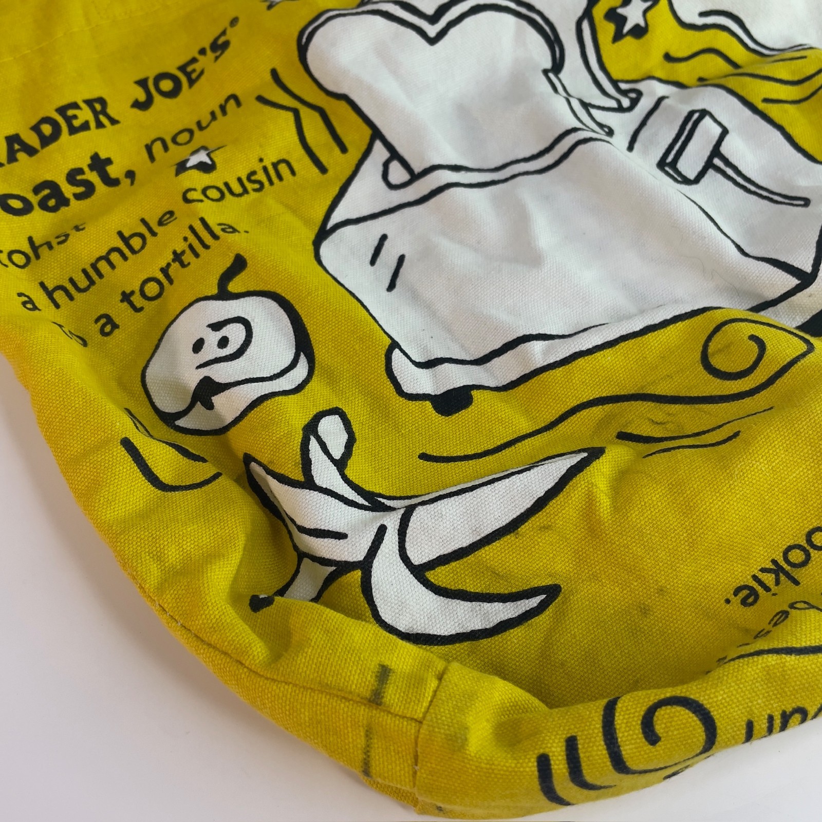 Trader Joes Reusable Canvas Shopping Tote Bag Breakfast Waffles Toast Yellow USA