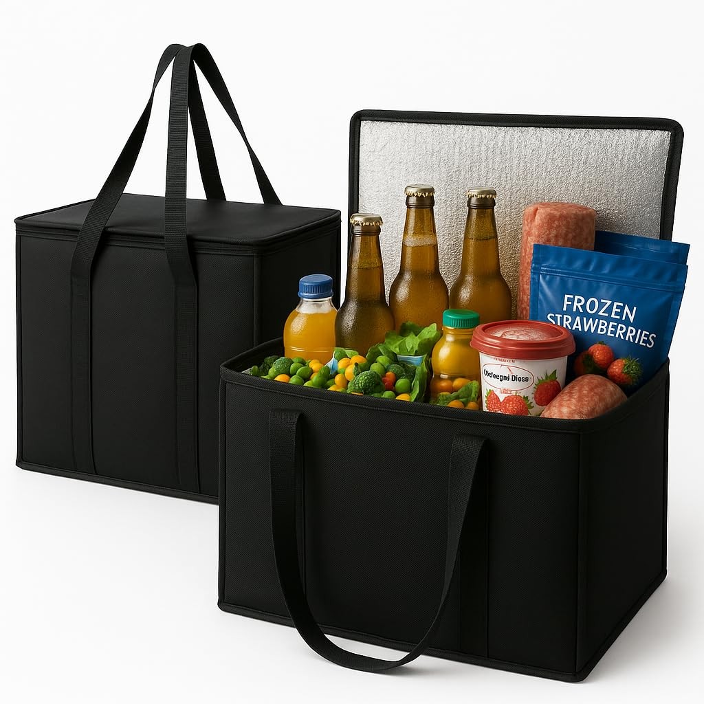 musbus 2-Pack, XL-Large Insulated Grocery X-Large（16W x 12.5H x 9D）, Black