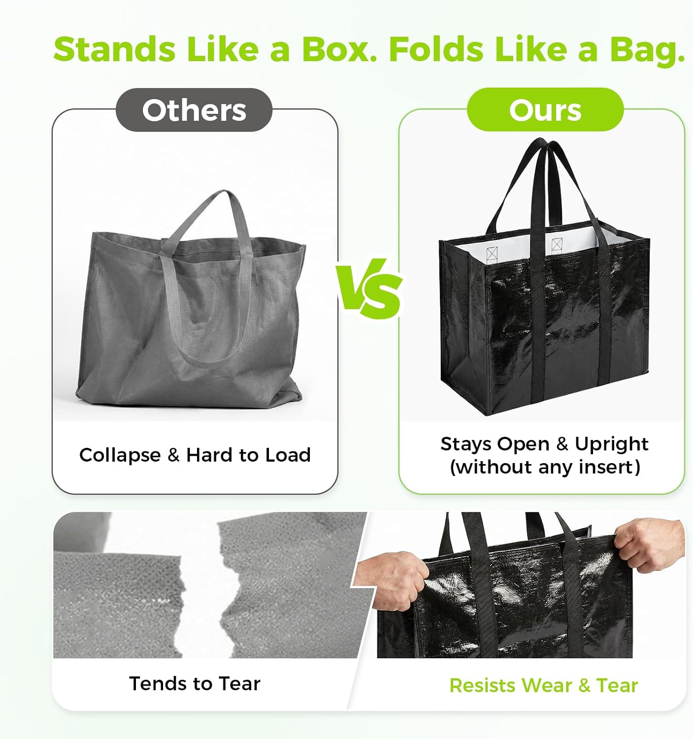 Heavy Duty Reusable Grocery Bags – 4 Pack, Waterproof, Large Capacity 33L