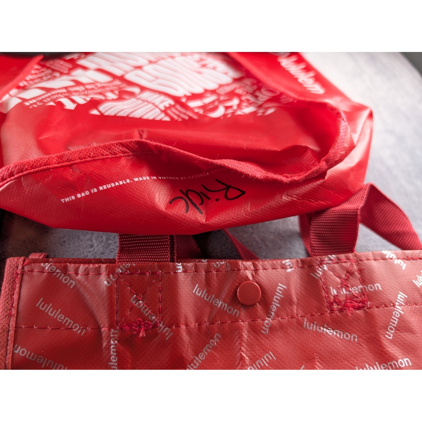 Lululemon Reusable Shopping Tote Bag Lot of 12 Red Black Lime Small Medium Large