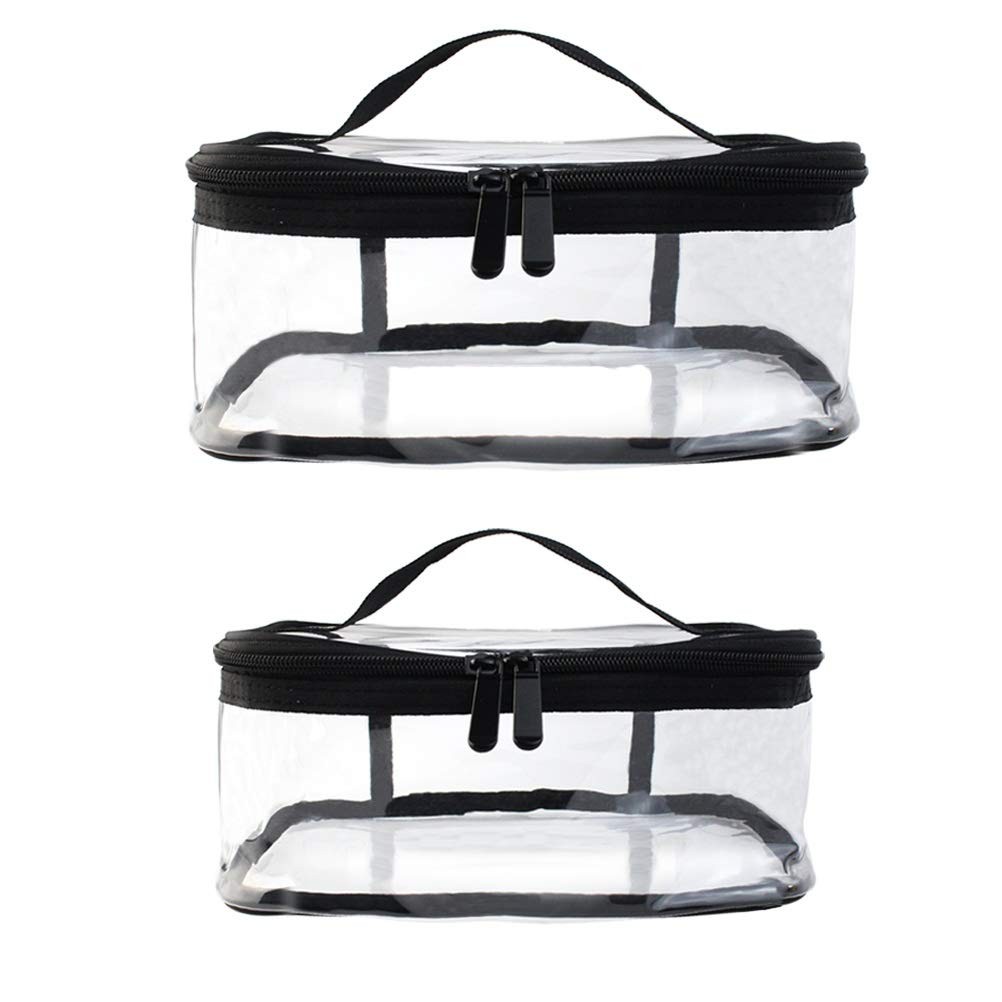 Wobe 2 Pack Portable Clear Makeup Bag Zipper Waterproof Cosmetics M+L,