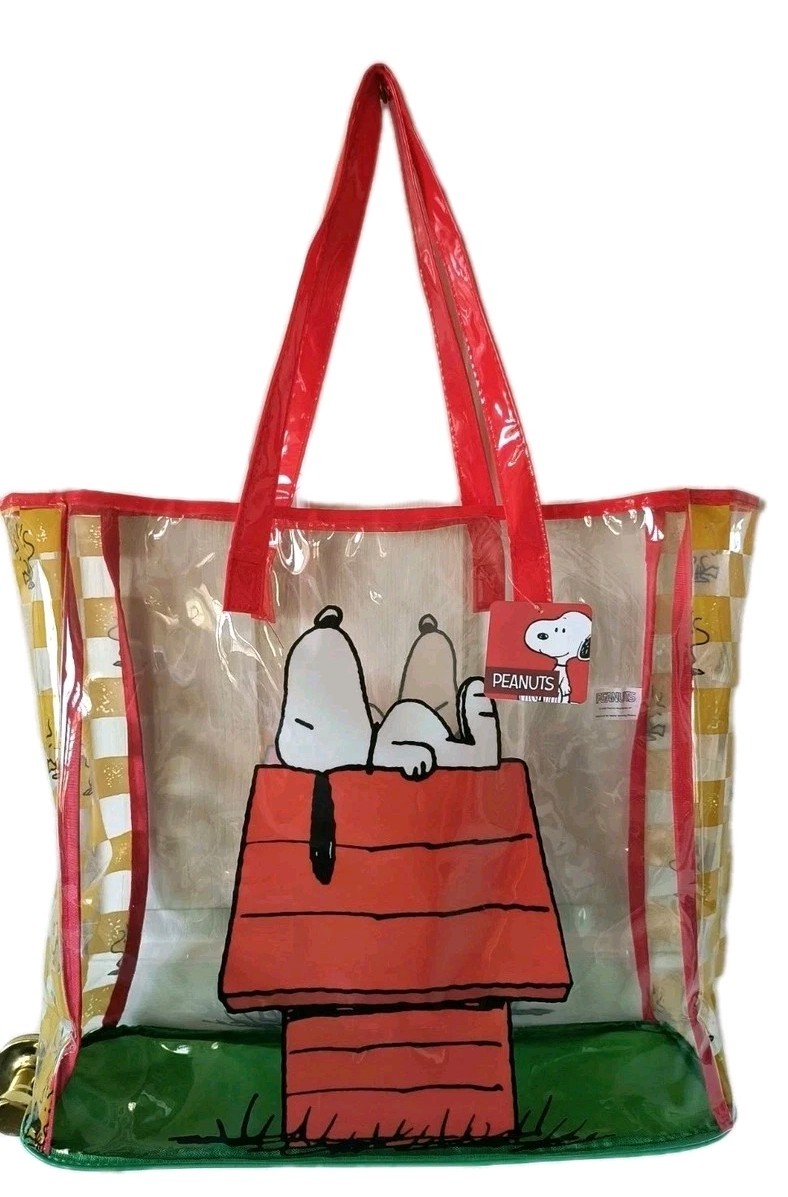 Peanuts SNOOPY & WOODSTOCK XL TRANSPARENT Reusable Tote/Shopping/Gift Bag🆓Ship!