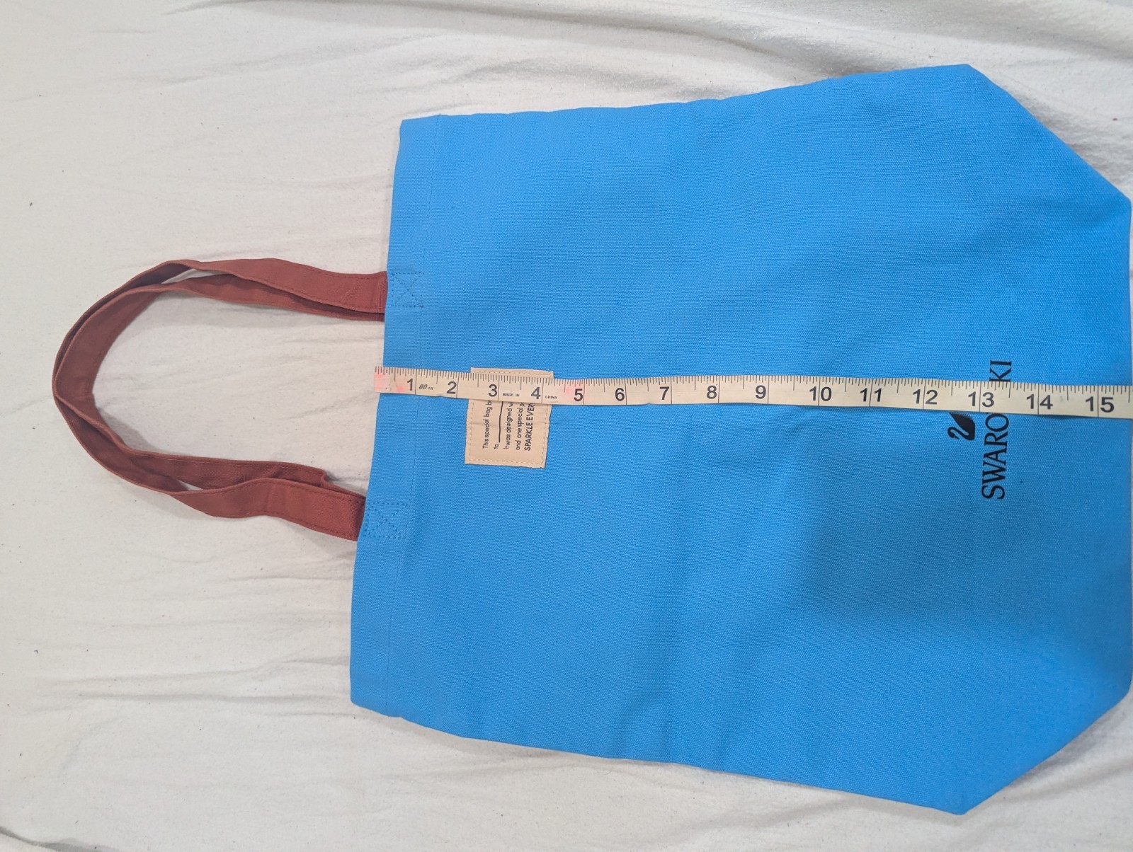 Swarovski Reusable Tote Bag Blue Beige Red Graphic Print 15x14x4 in