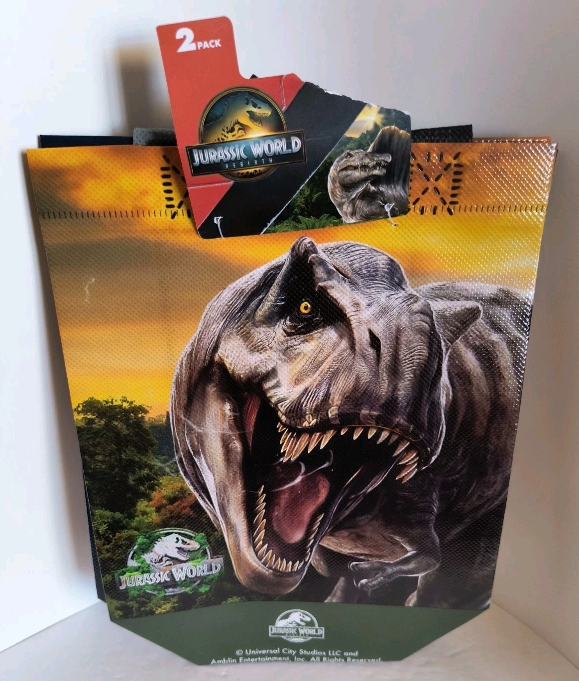 Jurassic World Dinosaur 2 Pack Mini Reusable Gift Bags with Handles NEW 🆓 Ship!