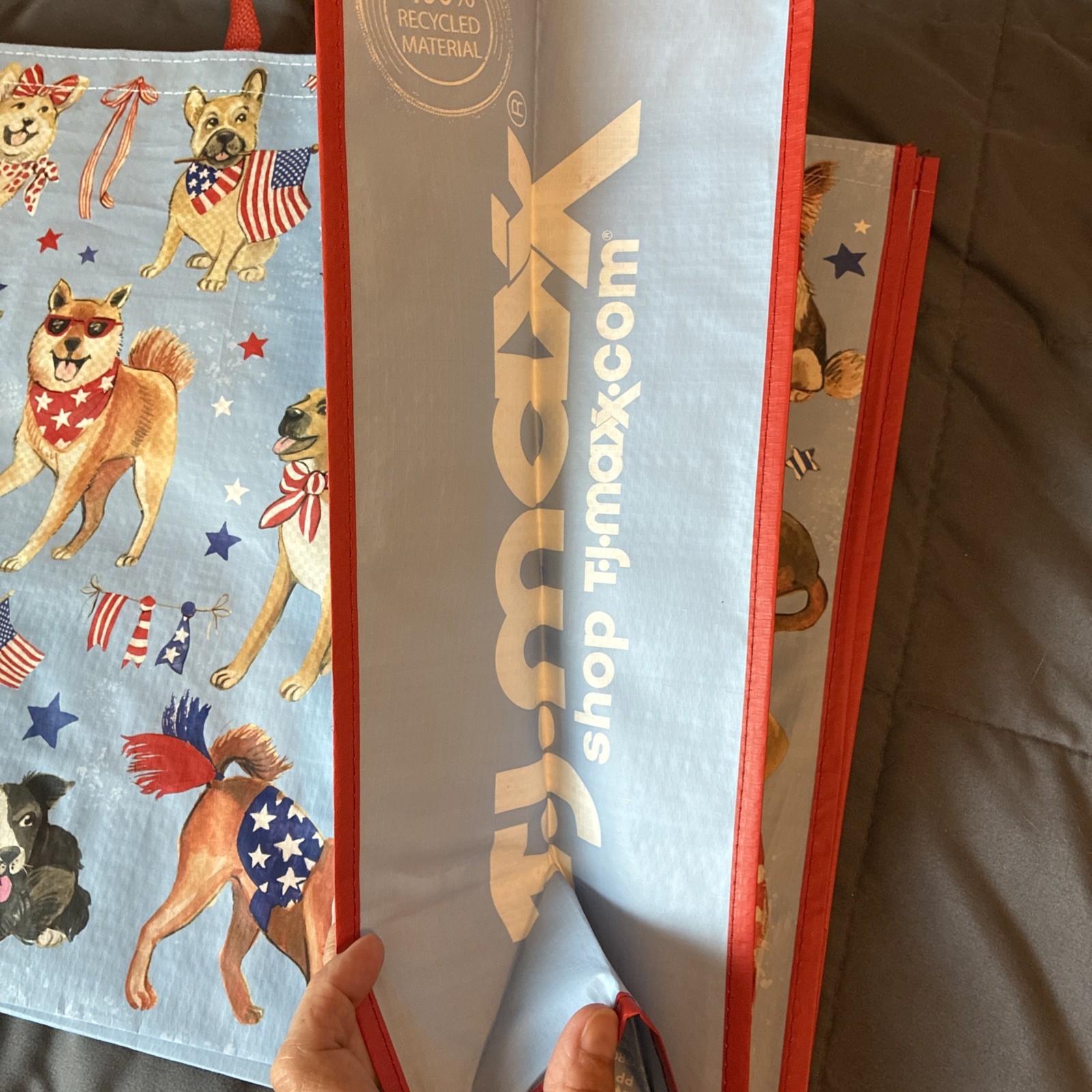 TJX Reusable Bag Dogs Cats Patriotic Sports USA TJ Maxx NEW Shopping Tote