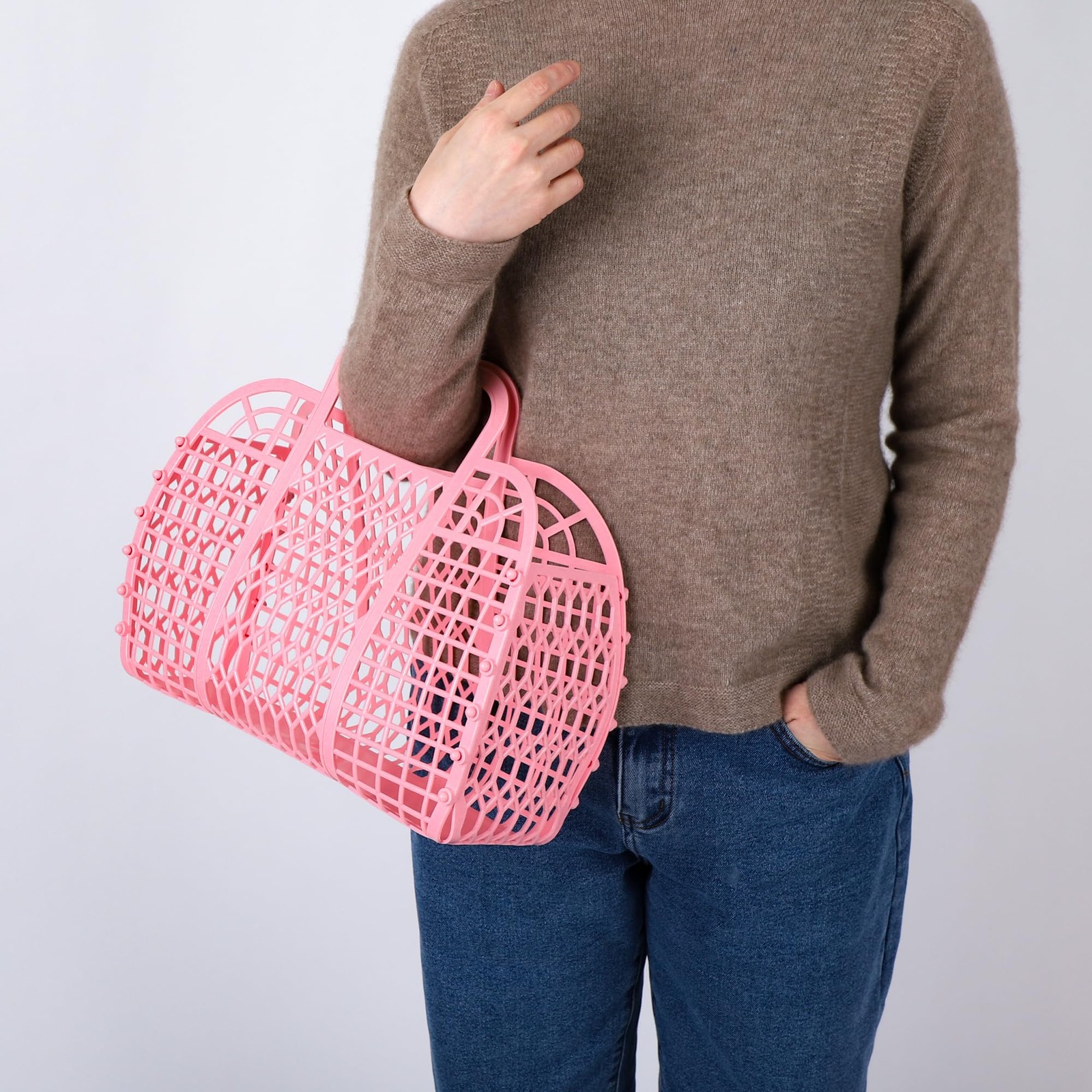 Pale Pink Mother Daughter Jelly Tote Bag Set Small Large Reusable Gift Basket