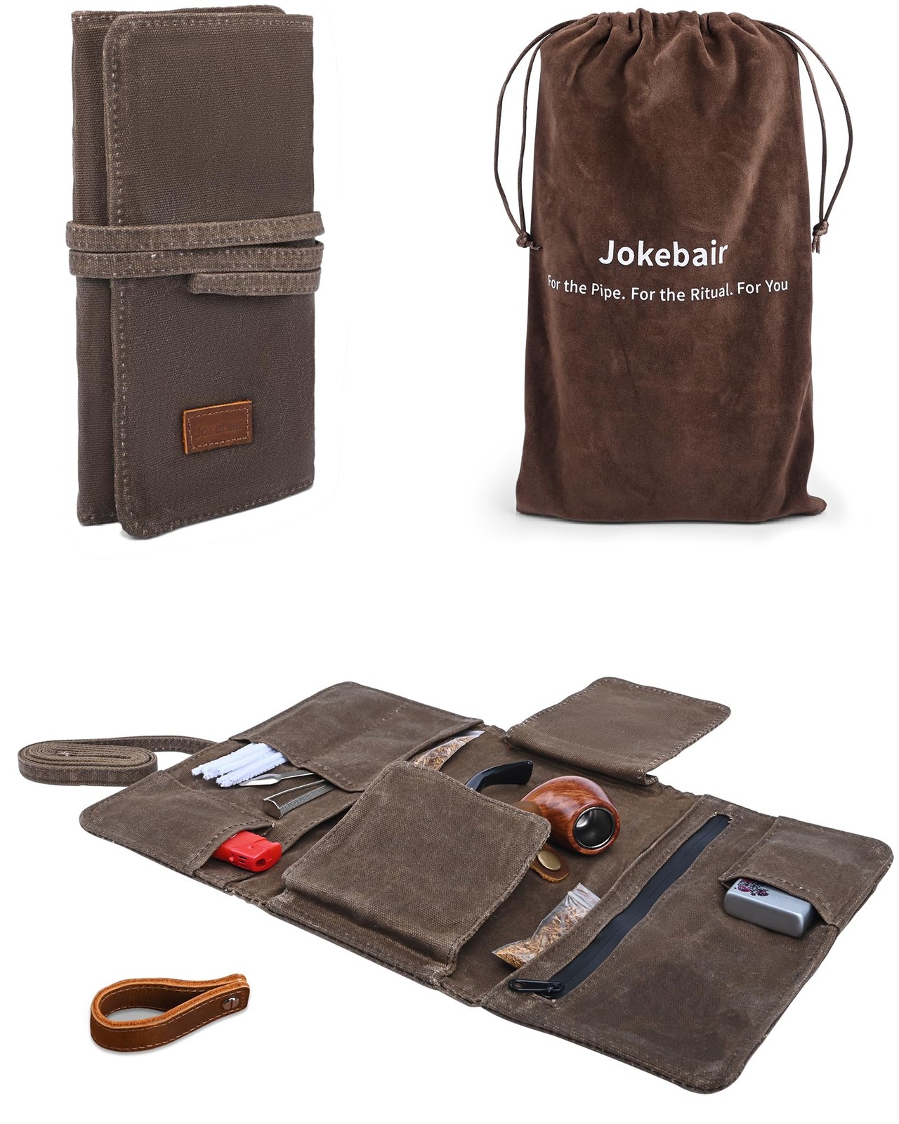 Jokebair Large Tobacco Pipe Pouch 1.5 times the size of a cell phone, Brown