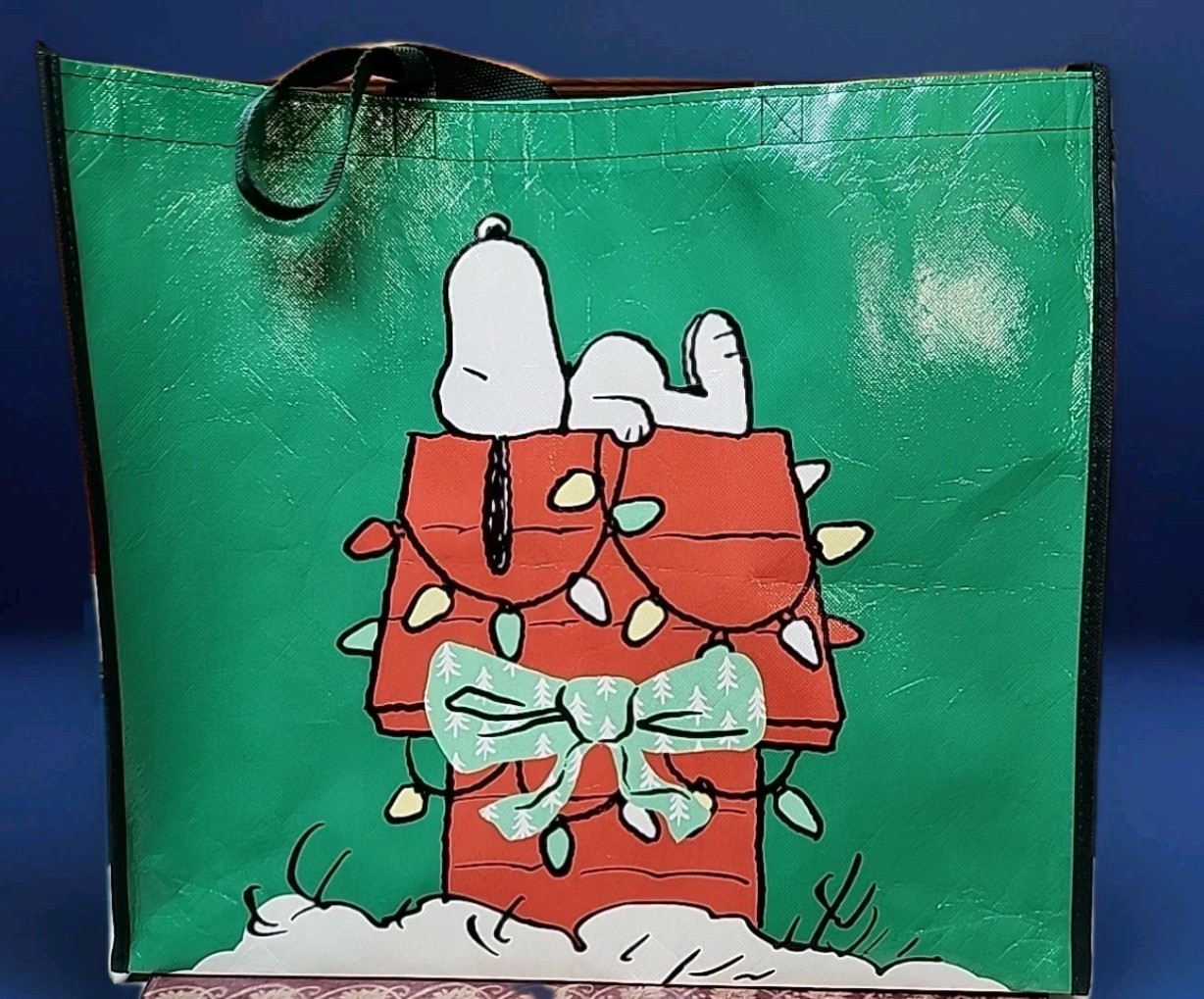 Peanuts Snoopy & Woodstock Christmas Lights XLarge Canvas Tote Bag 19.5×17