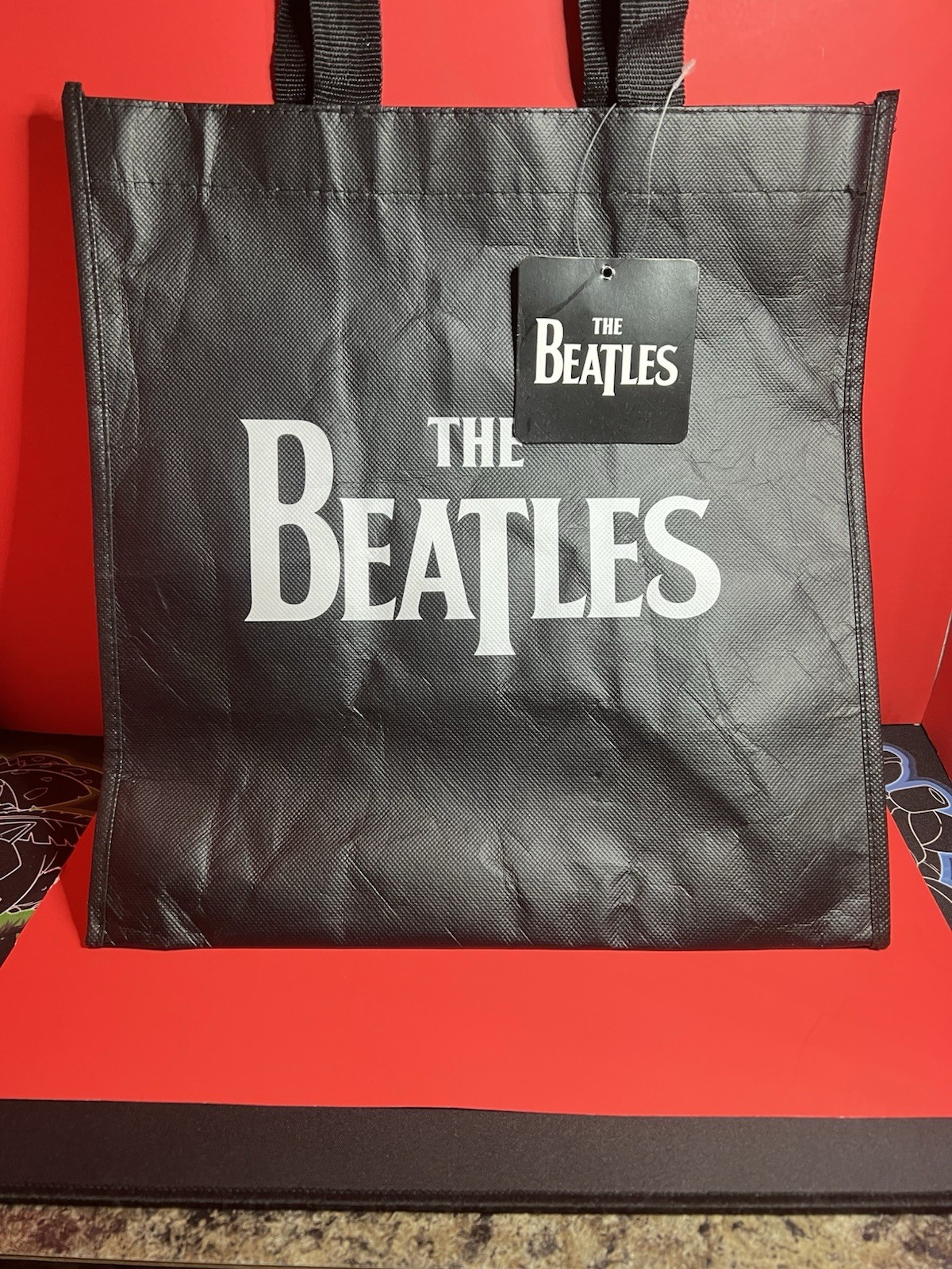 The Beatles Black Reusable Shopper Tote Bag 12 x 13 Medium Plastic Logo