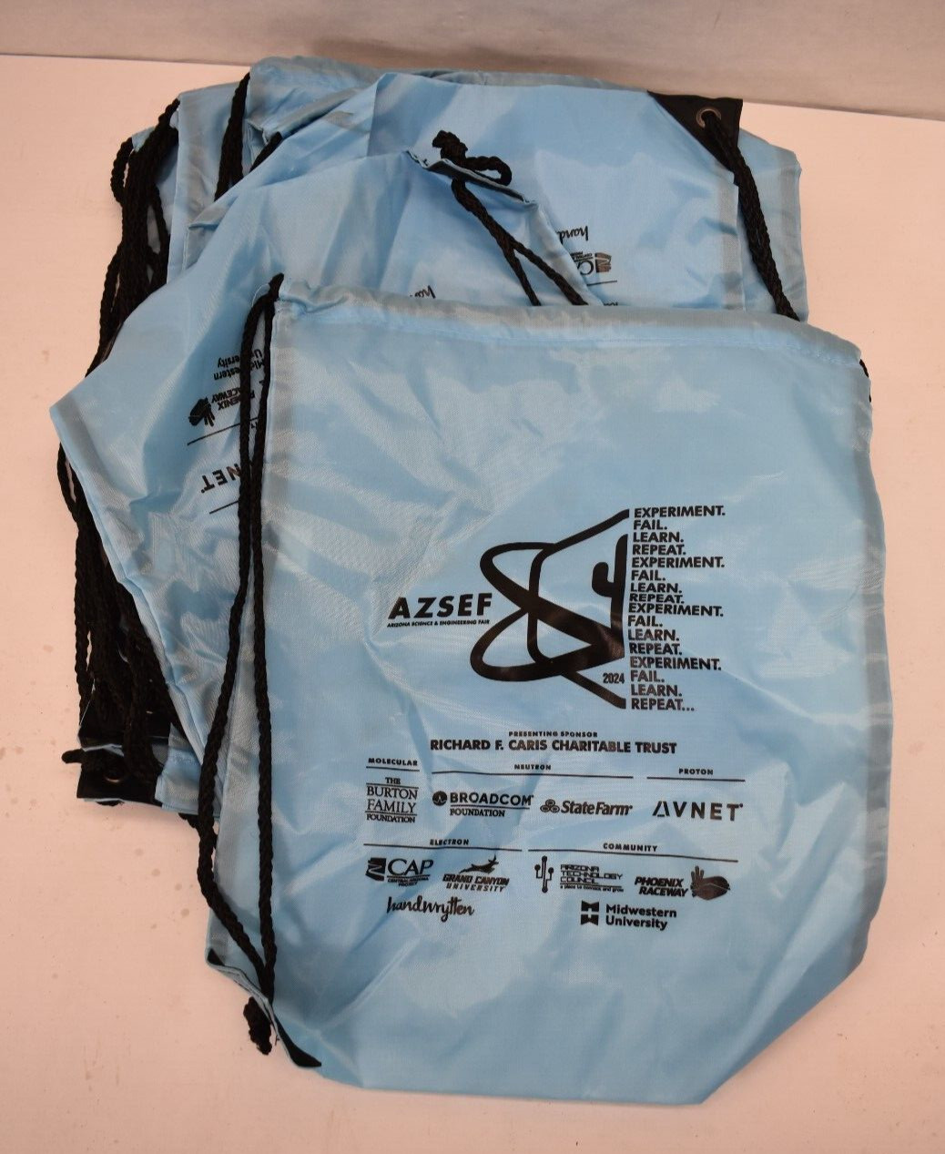 Lot of 15 Drawstring Carry Bags Branded Black/Blue Carry Storage Organizer