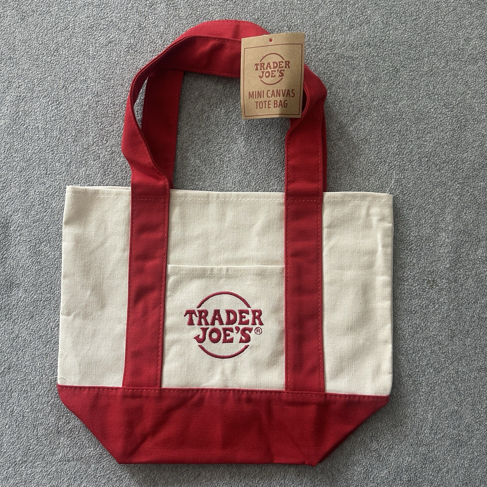 Trader Joes Mini Canvas Tote Bag Red Cream Limited Edition NWT Handbag Small