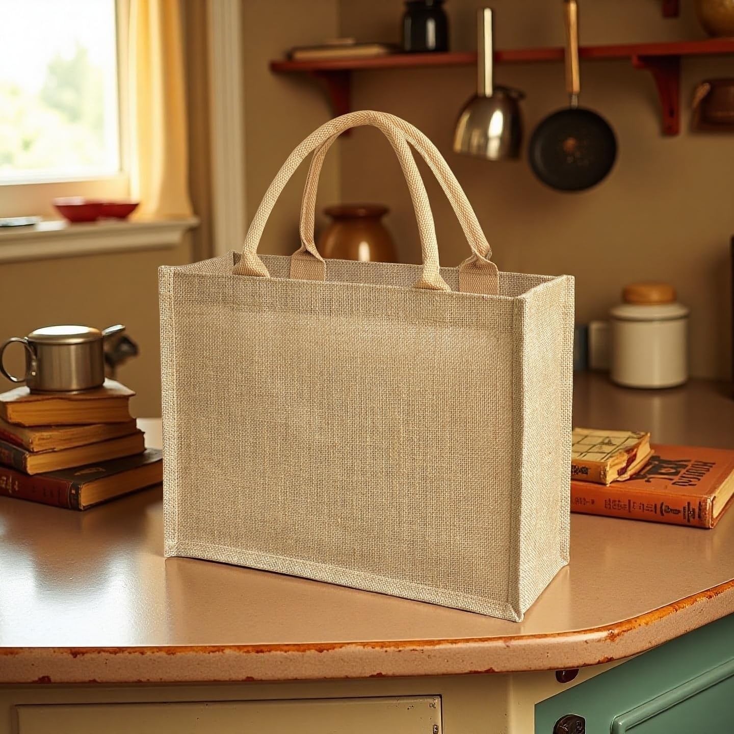 15pcs Reusable burlap tote bags Natural Jute handbags with Waterproof Liner f…