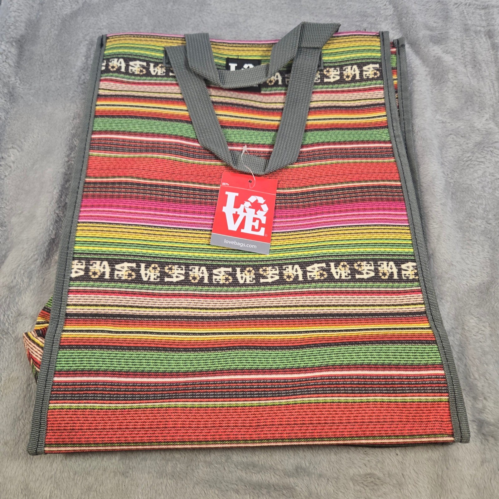 Love Bags Reusable Shopping Tote Multi Color Striped Woven Grocery Bag New