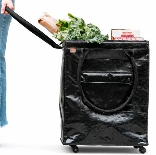 CleverMade Foldable Tote Bag on Wheels Soft Grip Black Capacity: 90L & 75 lbs.