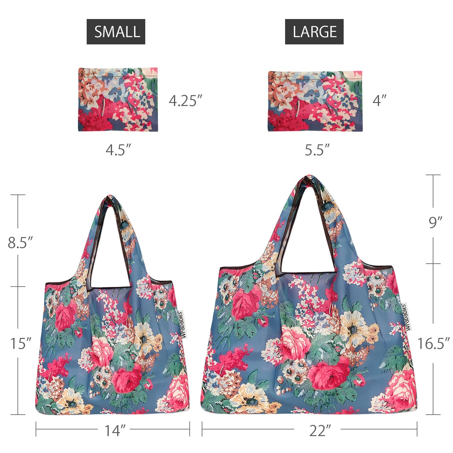 Large & Small Foldable Tote Nylon Reusable Grocery Bags, Set of 2, Bouquet