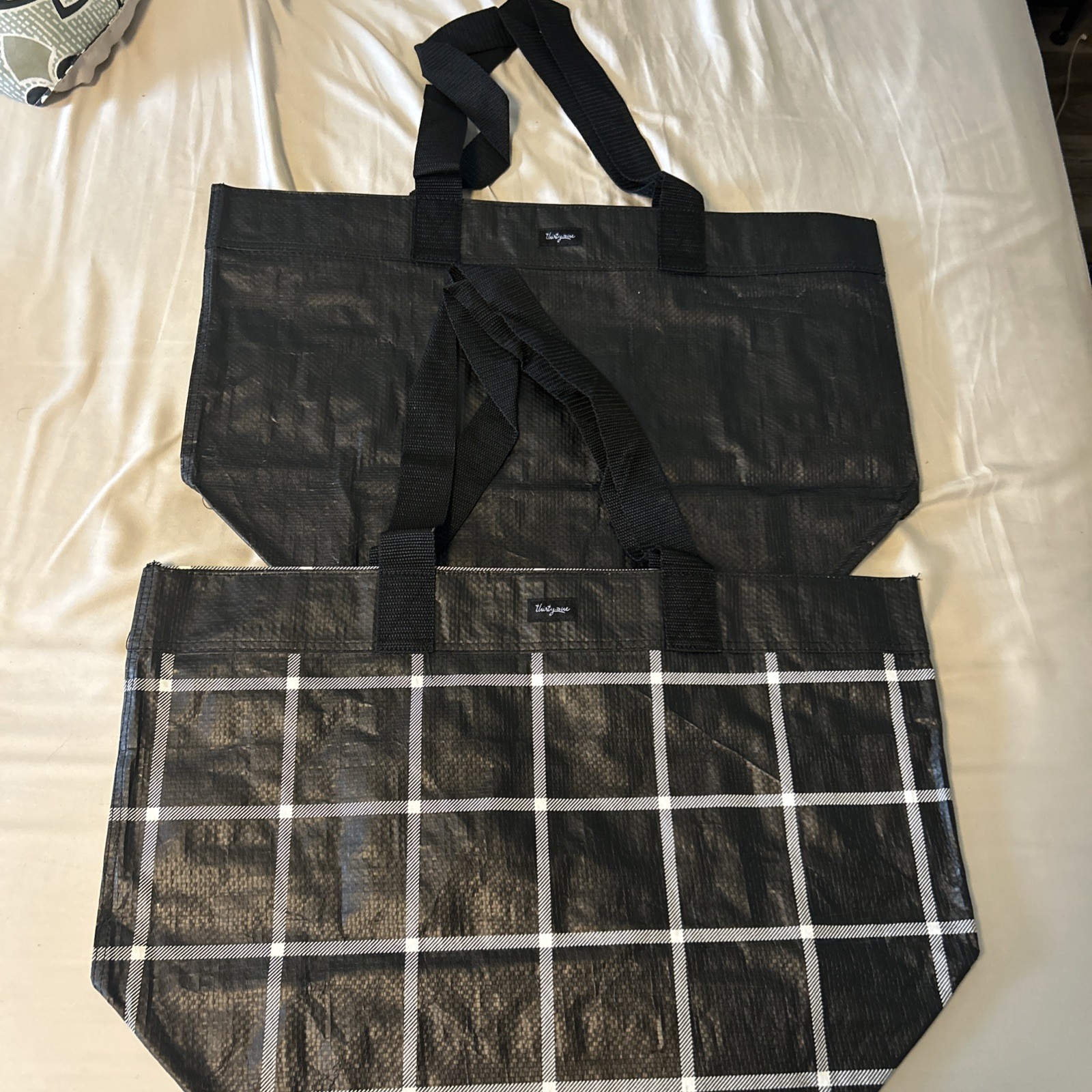 Thirty-One Reusable Grocery Bags, -NWT- Set Of 2. Black Windowpane & Black