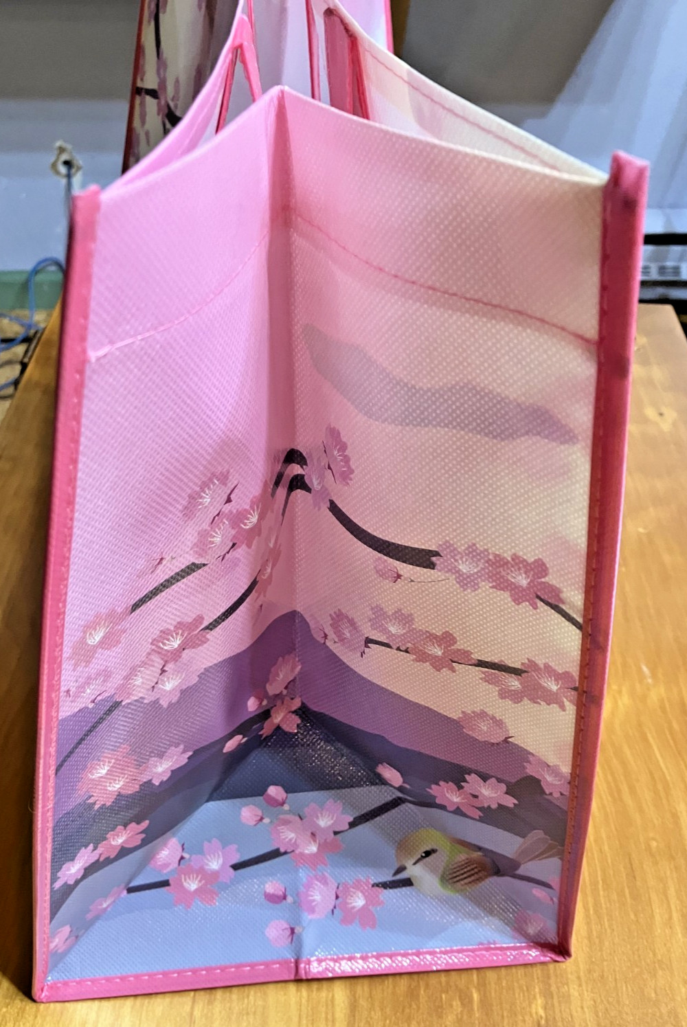 DAISO Reusable Shopping Tote CHERRY BLOSSOMS MT FUJI – 12×15 NEW w/TAG US SELLER