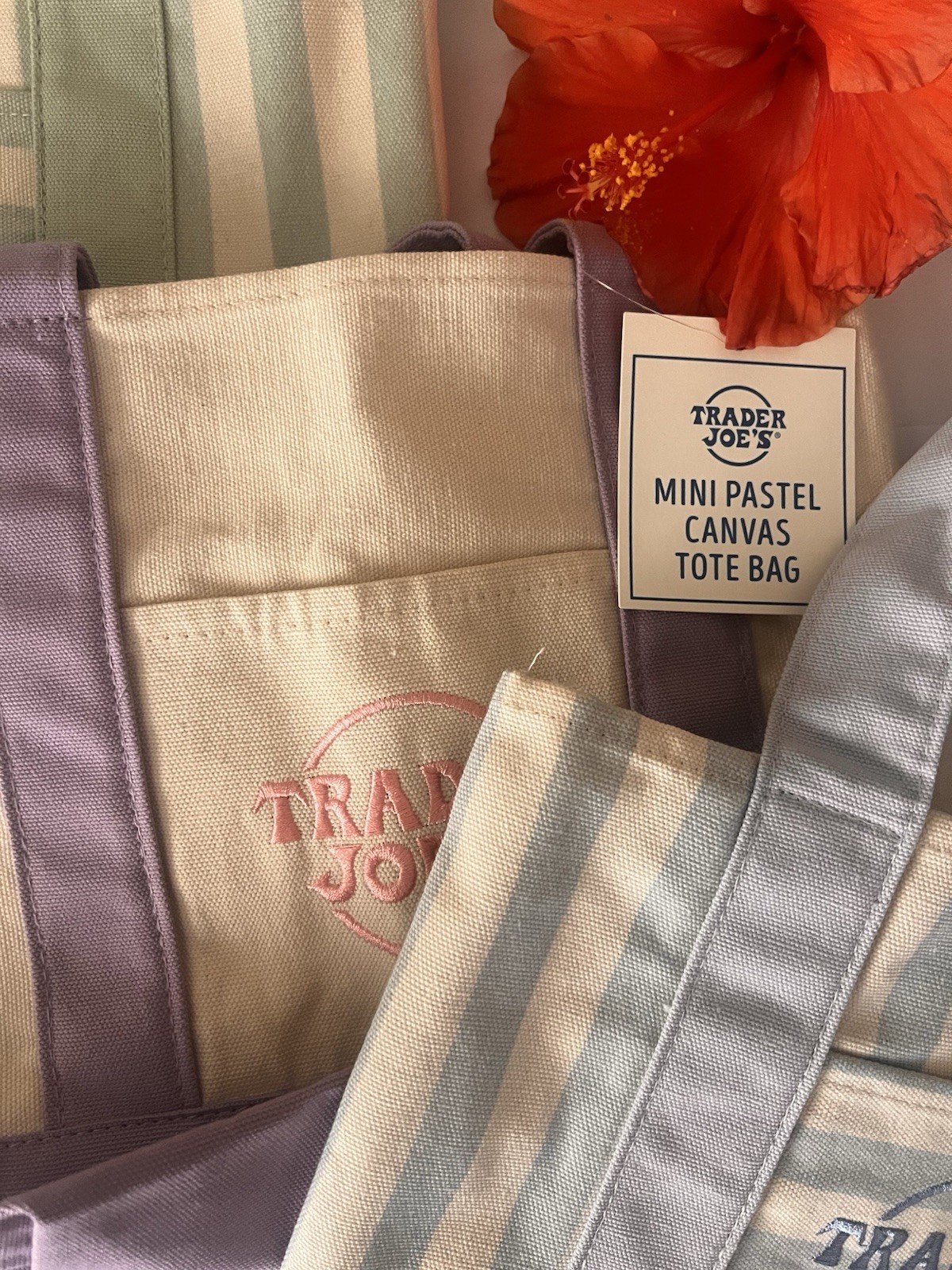 Trader Joe’s Mini Pastel Canvas Tote Bag Multicolor Striped 13x10x6 in ($15 ea.)