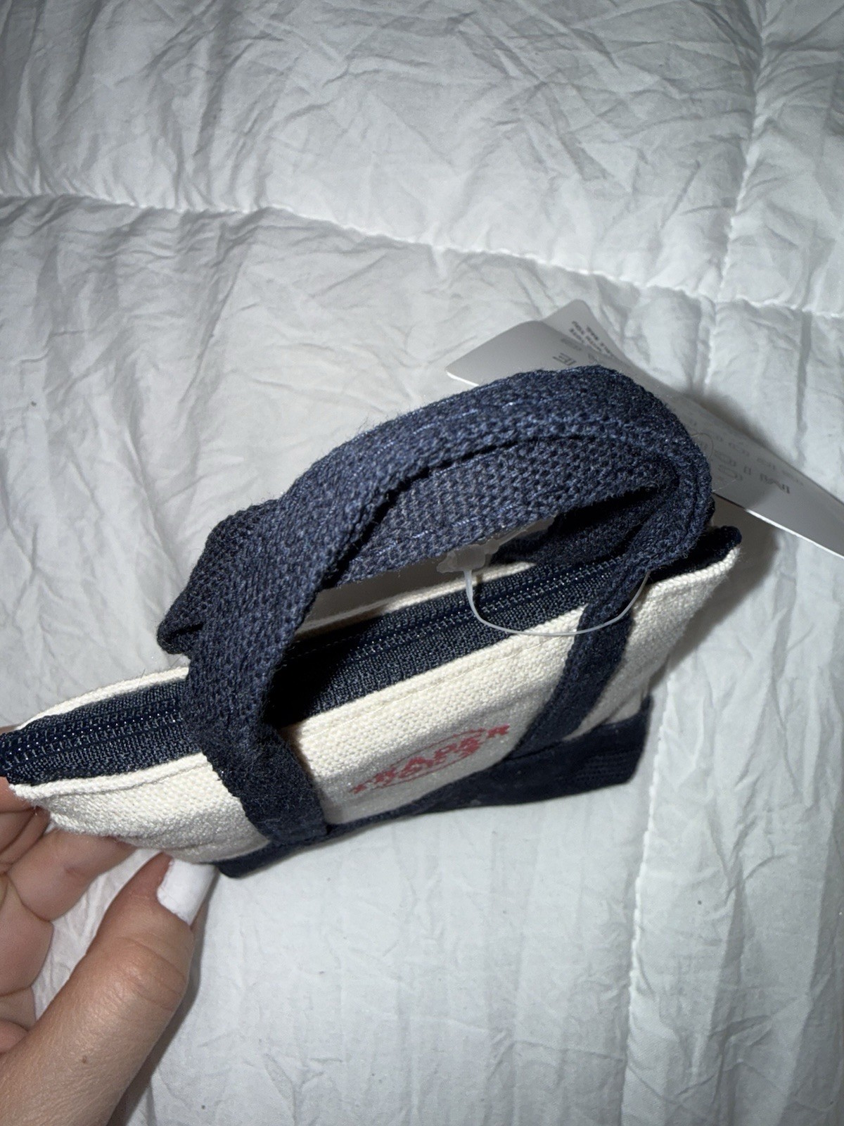 NWT Trader Joe’s Micro Tote Bag One Size White Navy Canvas Bag