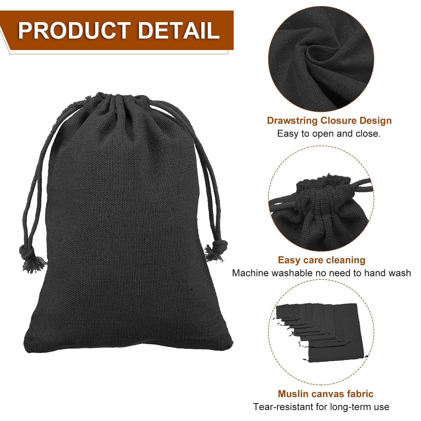 12pcs Cotton Storage Bags 5.1″ x 7.1″ Canvas Drawstring Bag, Black
