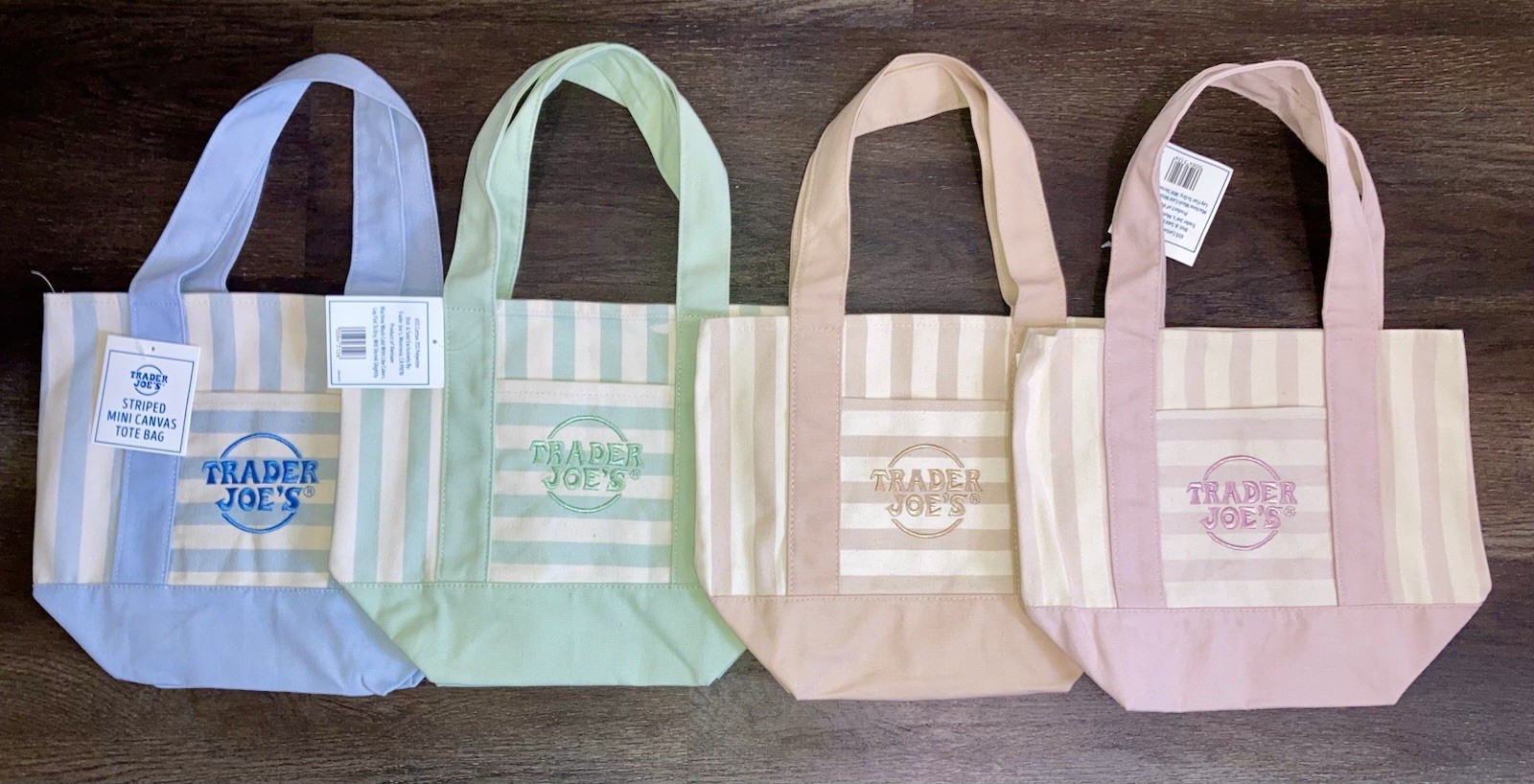 Trader Joe’s Mini Striped Canvas Tote Bags 4-Pack Multicolor 13×10.5×6.25
