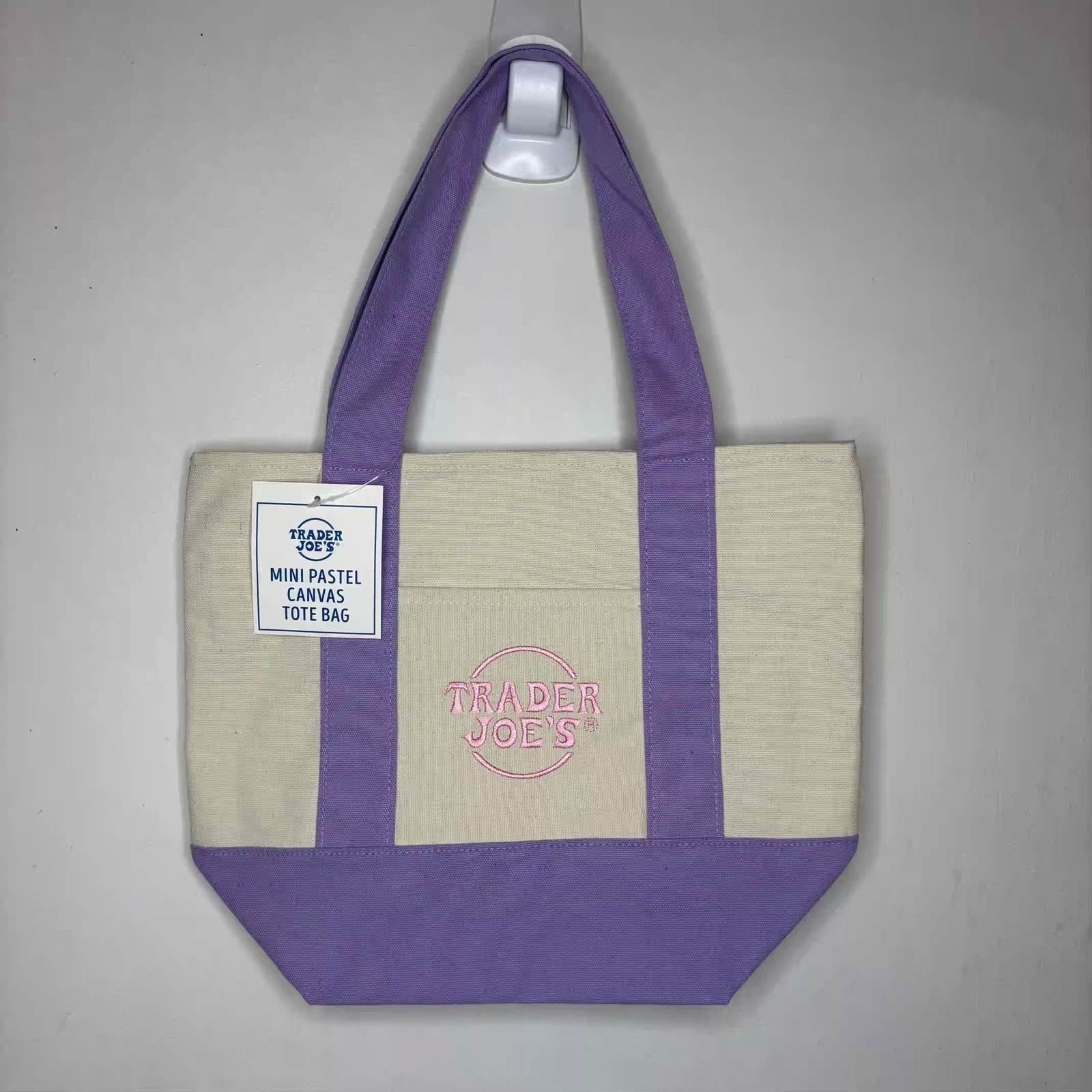 Set of 2 Trader Joe’s Canvas MINI Tote Bags Spring Color — PASTEL PURPLE + Pink!