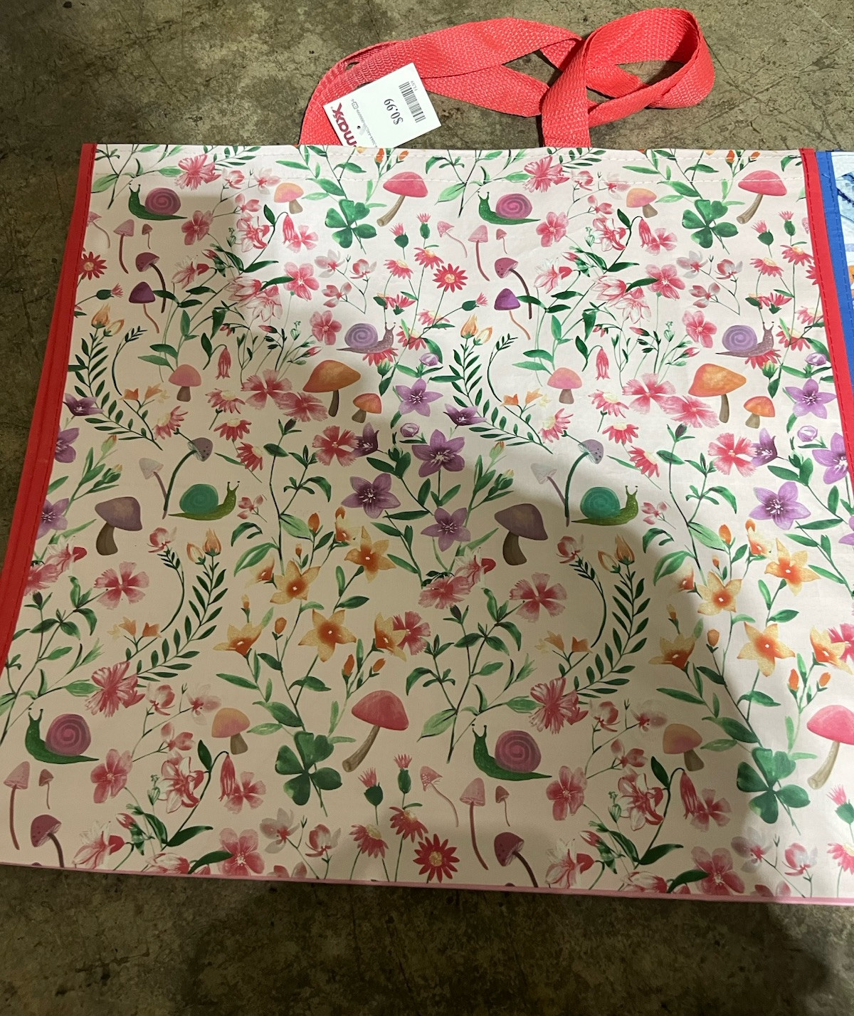 Lot Of Two TJ MAXX REUSABLE SHOPPING TRAVEL TOTE BAGS Floral Fish As Shown