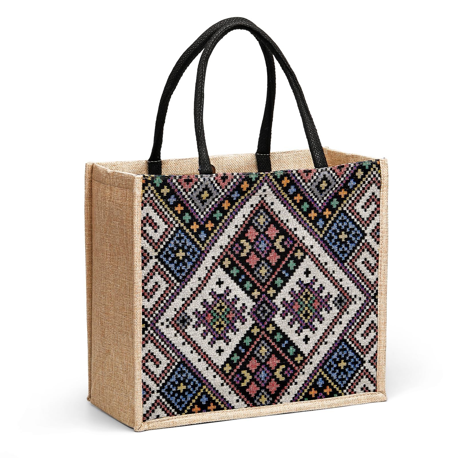 Jute Tote Bags for ,14”x12” Large linen handbag with Laminated Interior and…
