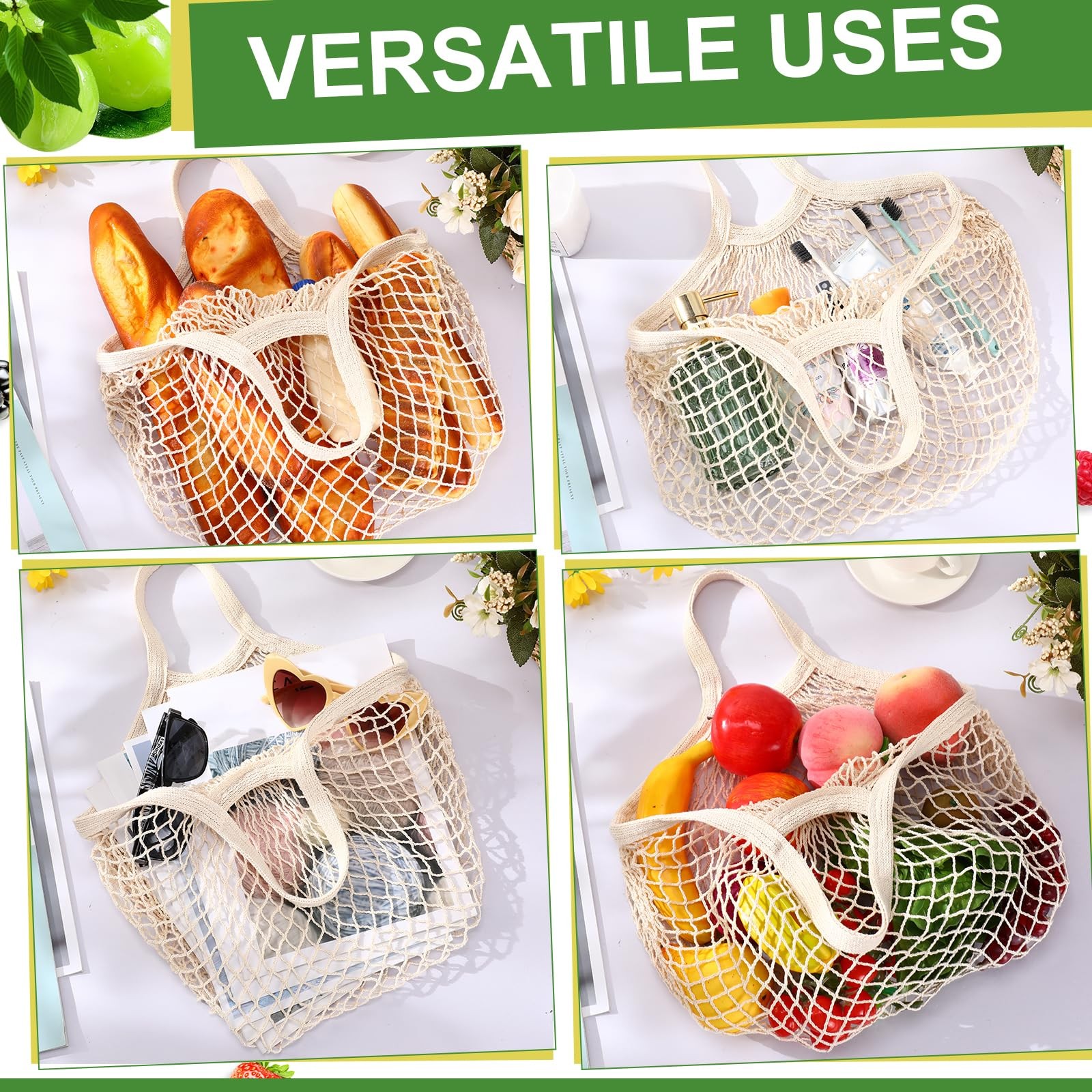 80 Pack Cotton Mesh Produce Bags Bulk Reusable Market Bag Washable Net Grocer…