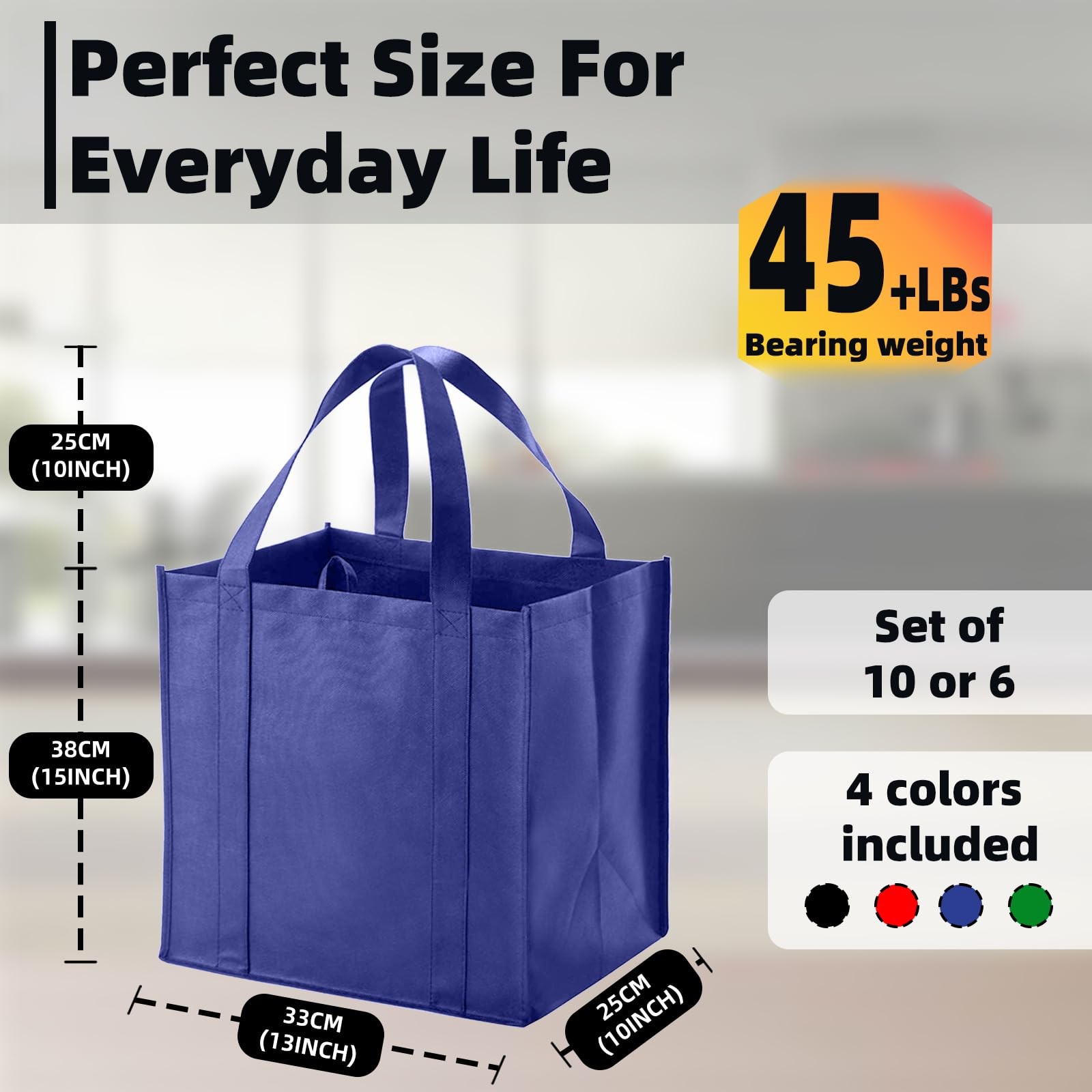 6 Pack Reusable Reinforced Handle Grocery Bags – Heavy Duty Large Shopping To…