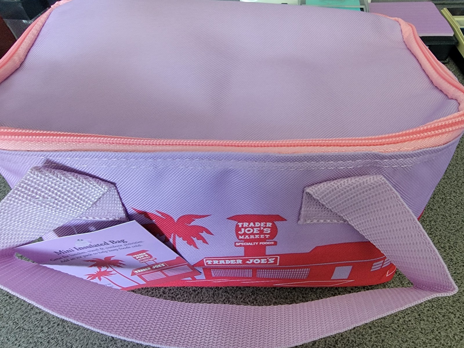 Trader Joe’s pink palm tree print new just released insulated tote bags 1.5 gal
