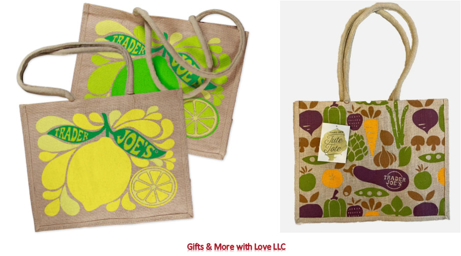 Trader Joe NWT 2 JUTE BURLAP REUSABLE 💚 9 GAL TOTE BAGS Citrus 🍋 &/or Veggies