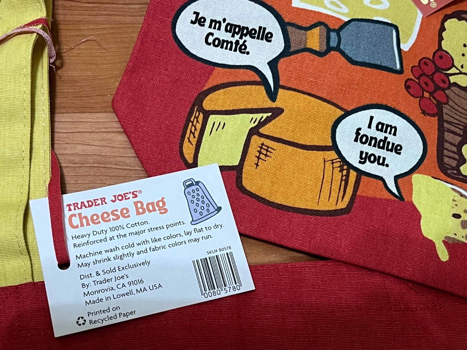 Trader Joes Cheese Adventures Experience Cotton Tote Bag Red Yellow