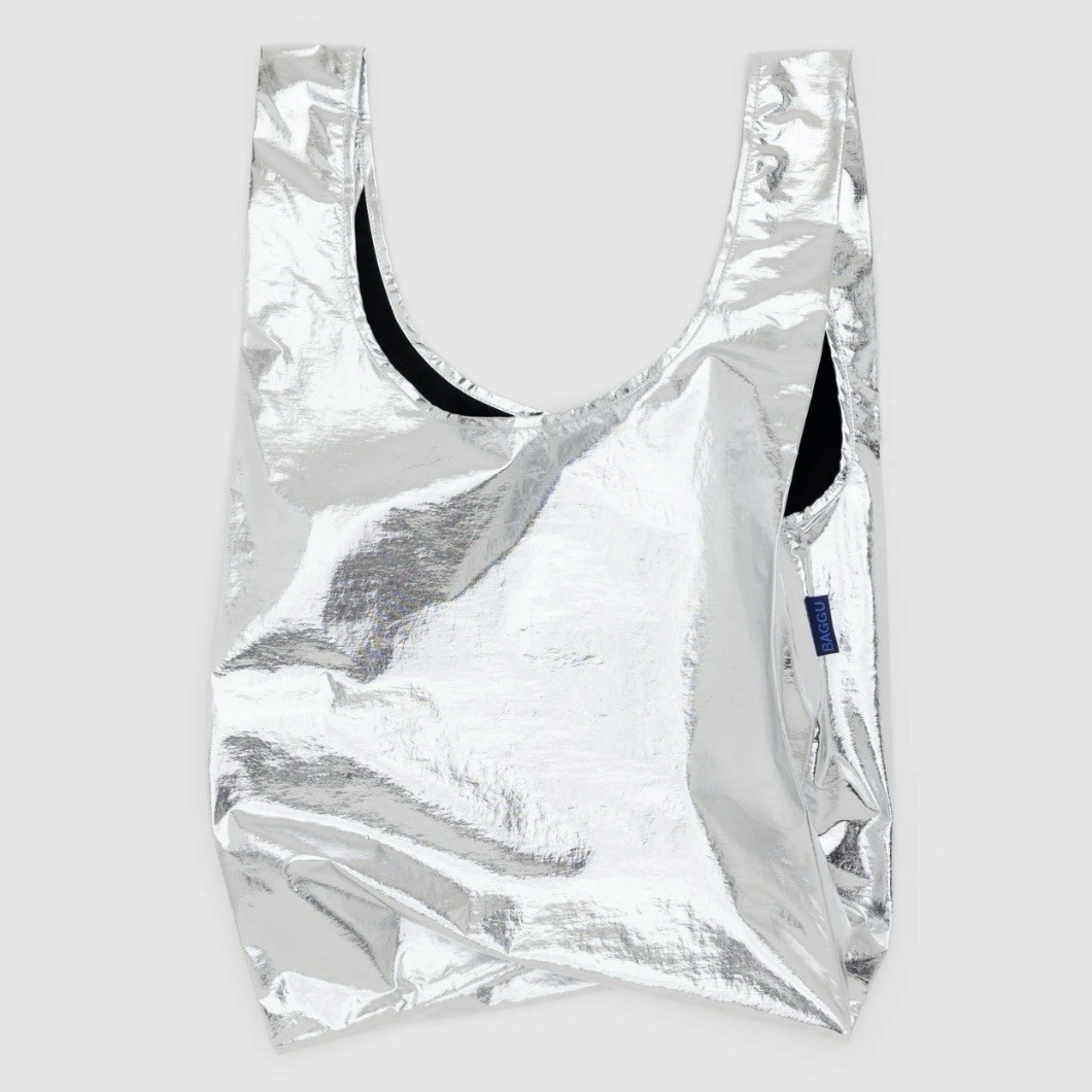 NEW! Baggu STANDARD BAG in “Metallic Silver” — Recycled Nylon SOLD OUT + RARE!!!