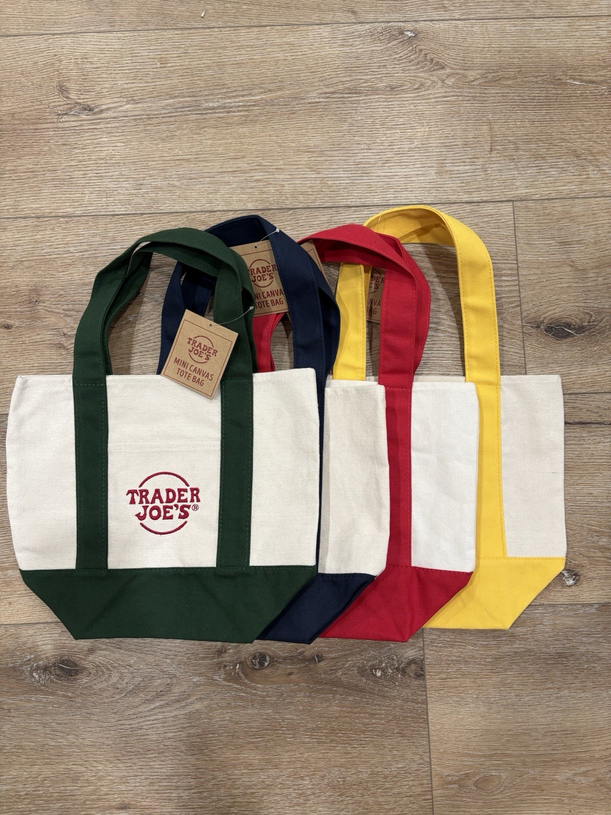 Trader Joe’s Mini Tote Bag Set of 4 Blue/Green/Yellow/Red