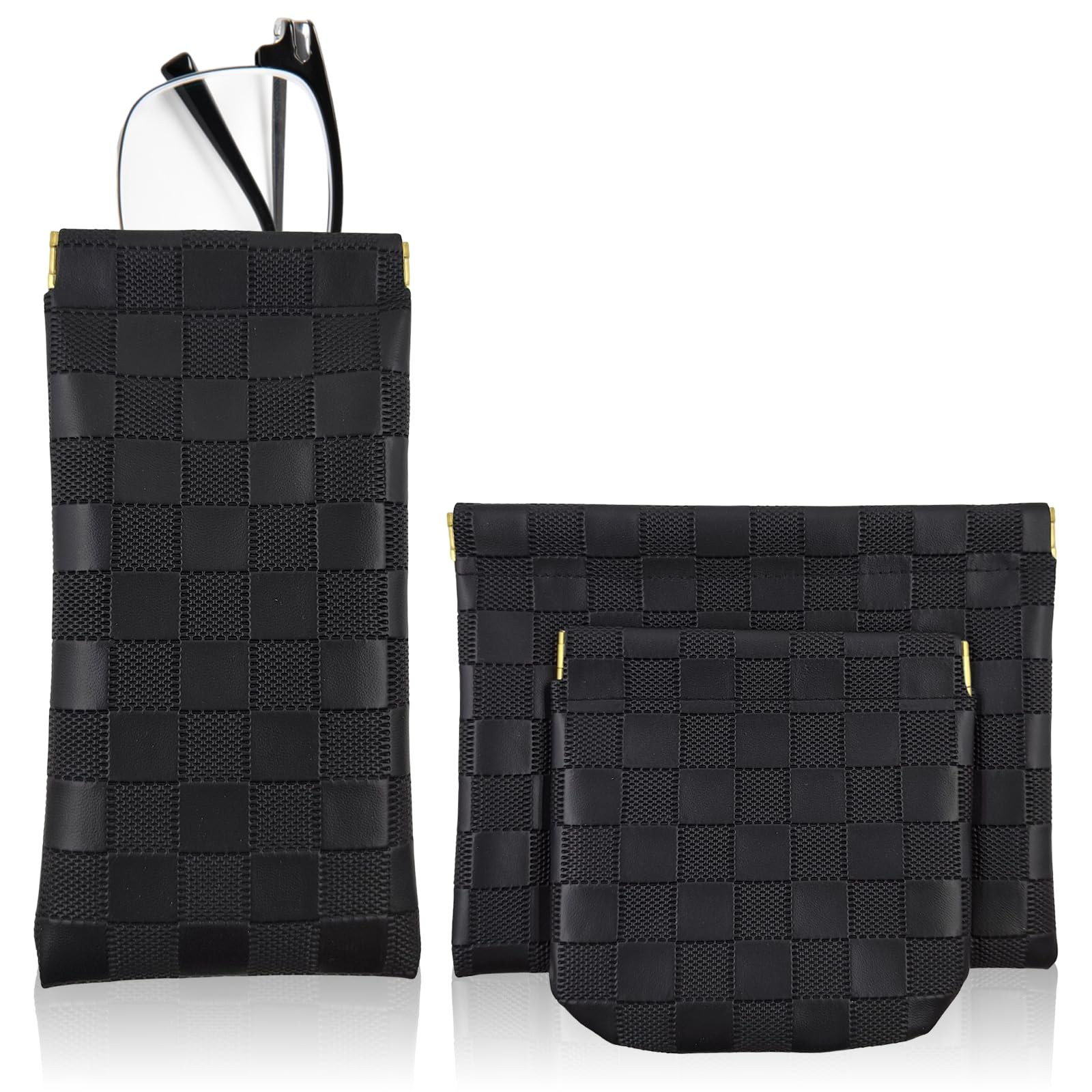 3PCS Small Makeup Bag for Women, Mini Cosmetic Three different sizes, Black