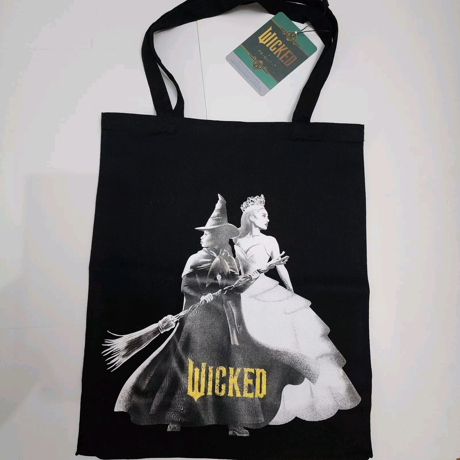 PRIMARK Wicked Tote Bag Galinda Elphaba Oz Witch Glinda Wizard Black 2024