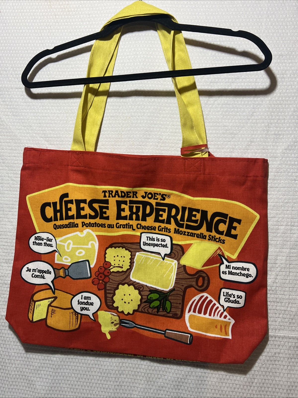 Trader Joe’s Bag Reusable Canvas NEW Cheese Adventures shopping Heavy Duty Lrg