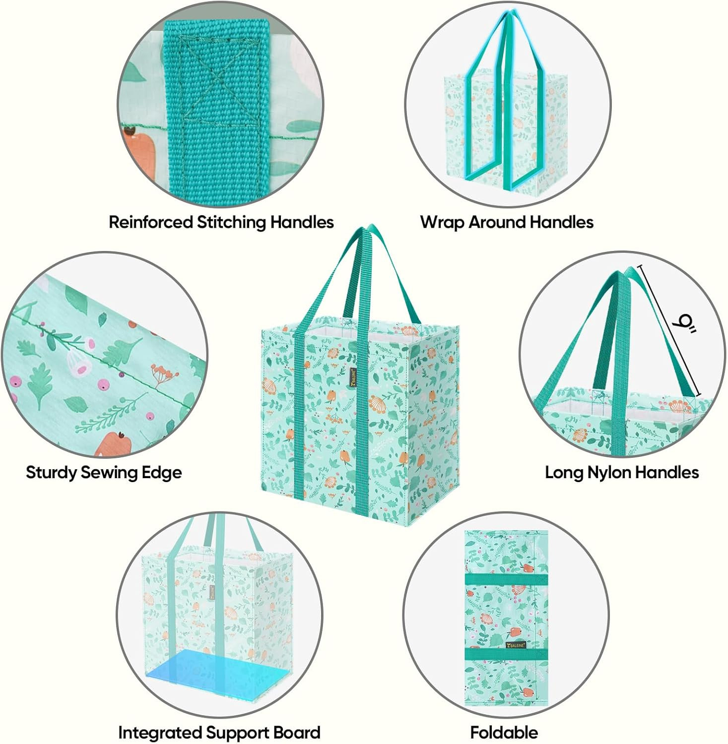 4 PK Grocery Bags Reusable Shopping Bags with Reinforced Bottom, Heavy Duty Fold