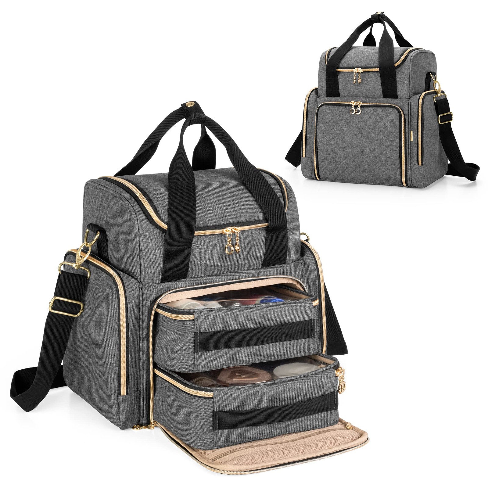 LUXJA Travel Makeup Bag with 2 Removable Cases, Cosmetic Gray