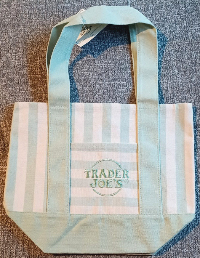 TRADER jOE’S Mini Canvas Striped Tote Bag Green Limited Edition Collection