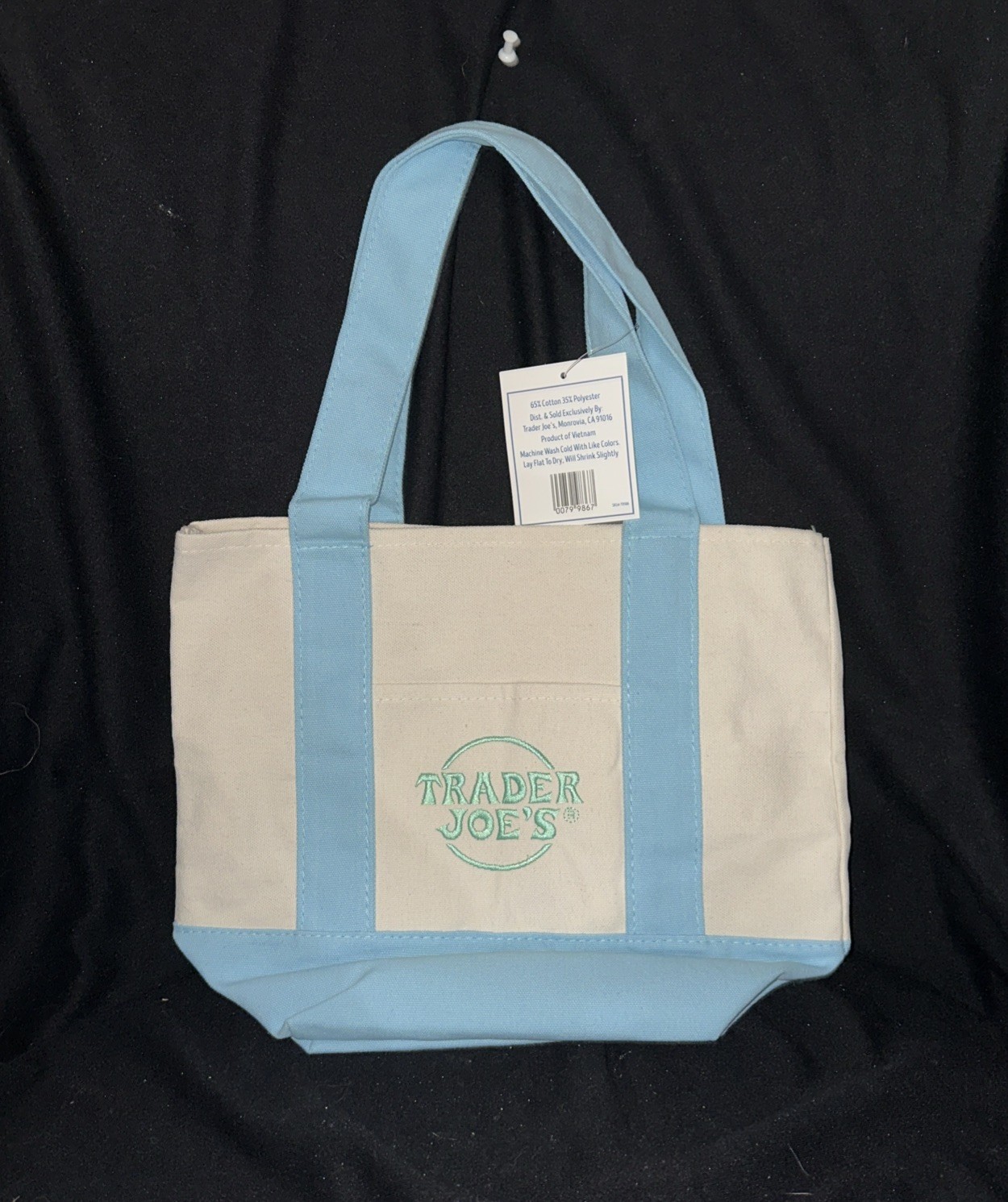 Trader Joe’s Official Mini Canvas Reusable Tote Bag Light Blue (2 Available) NWT