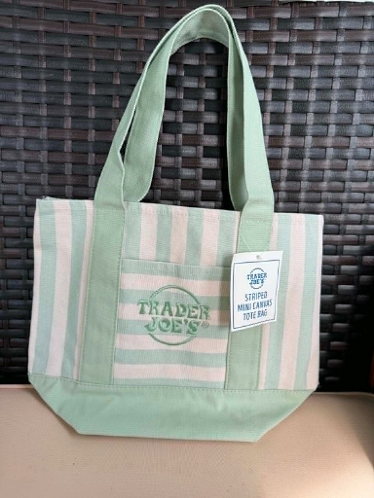 Trader Joe’s Mini Pastel Stripe Canvas Tote Bag Mint Green ⭐Limited Edition⭐