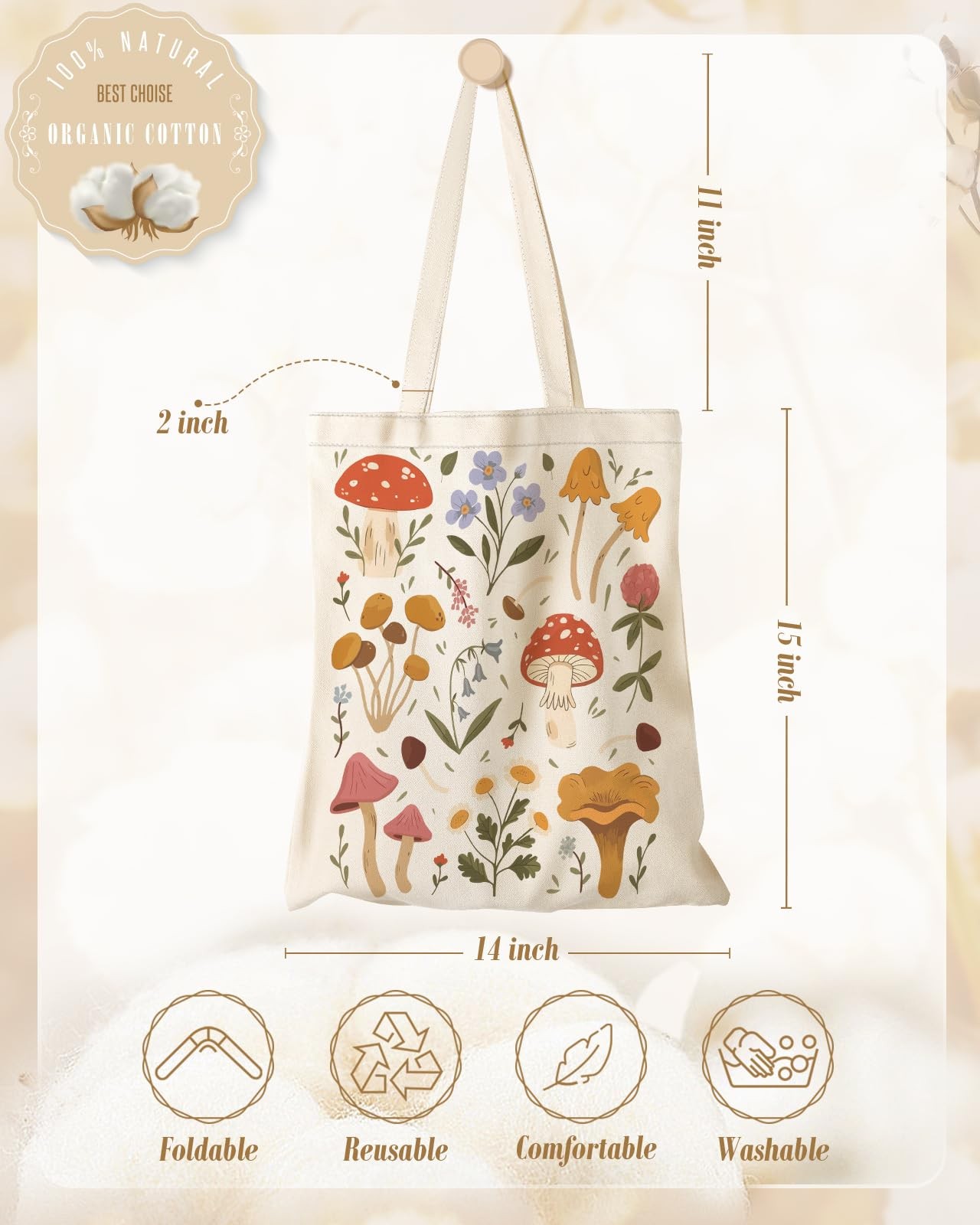 Miss Adola Aesthetic Canvas Tote Bag for Women – One Size, Mushroom Flora